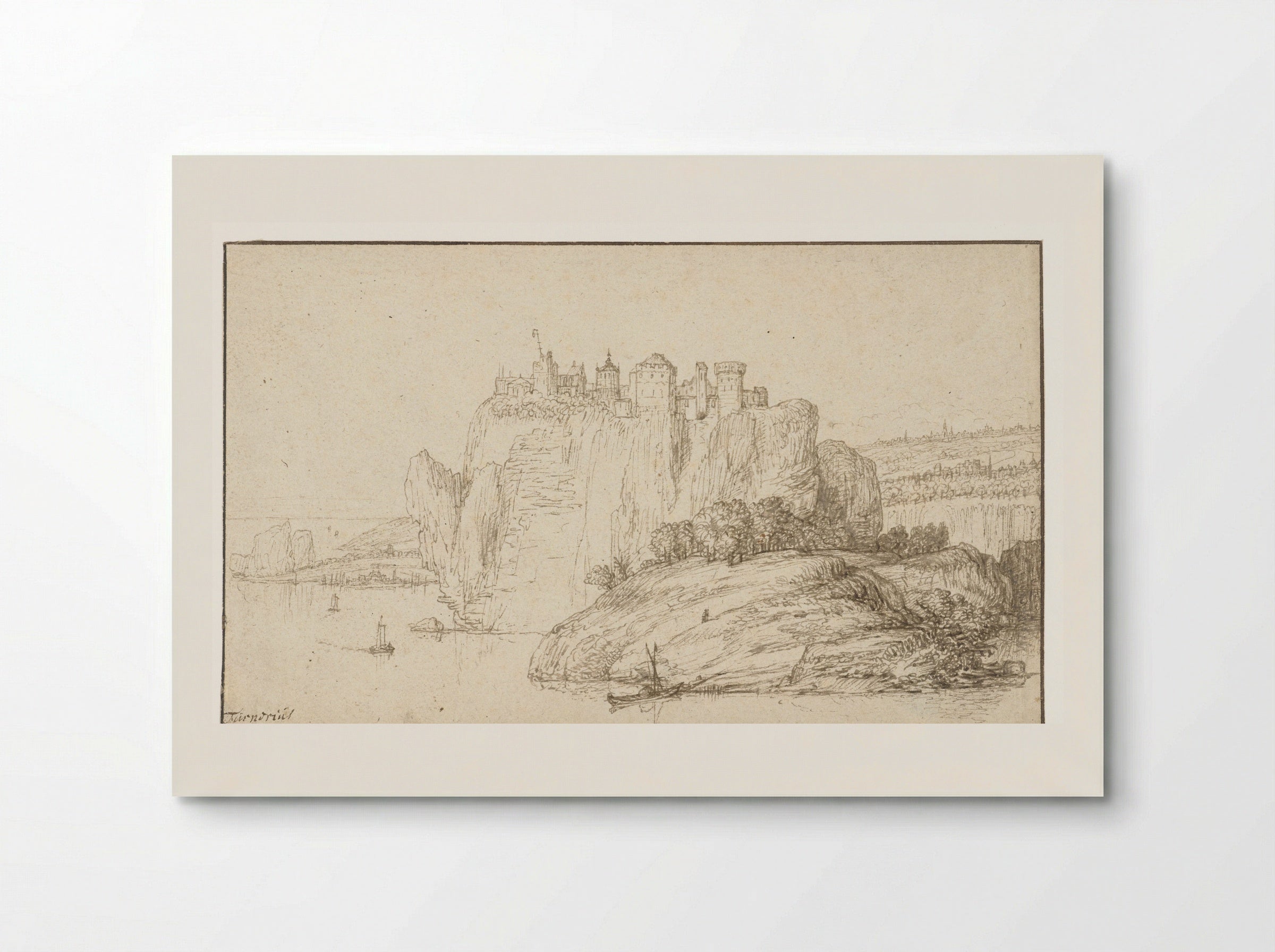 Burcht op een rots in een rivierlandschap - Abraham Furnerius - Poster