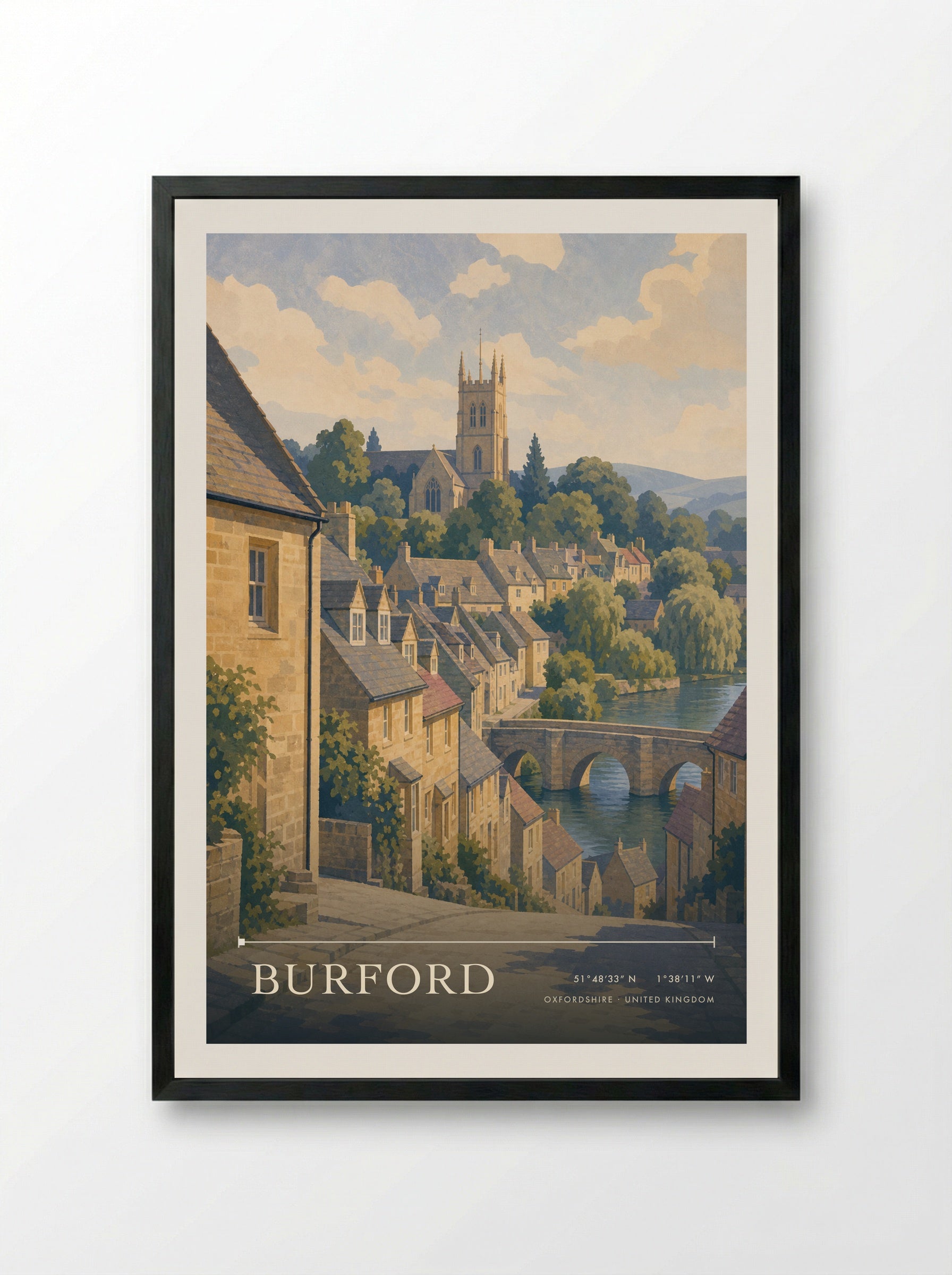 Burford Oxfordshire United Kingdom Travel Poster - Framed Print Black