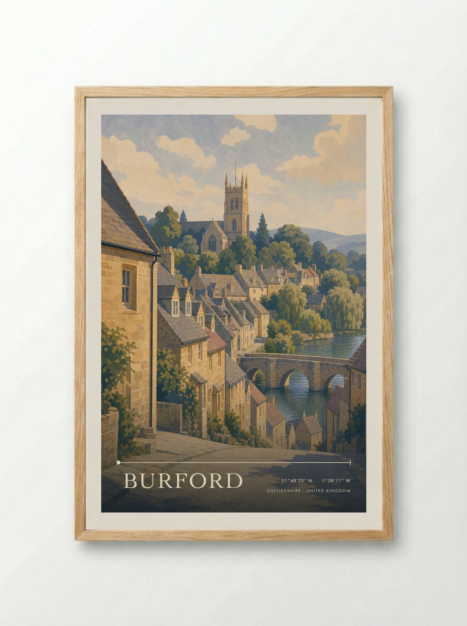 Burford Oxfordshire United Kingdom Travel Poster - Framed Print Wood