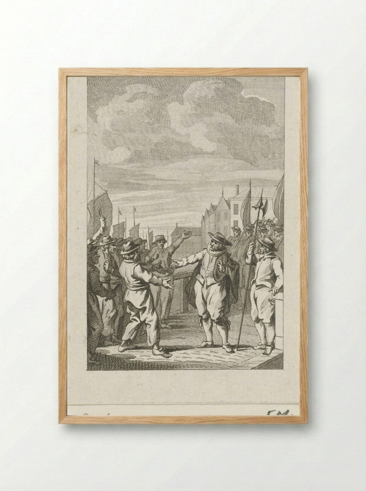 Burgemeester Joost Buyck kalmeert het bootsvolk, 1567 - Harmanus Vinkeles - Framed Print Wood