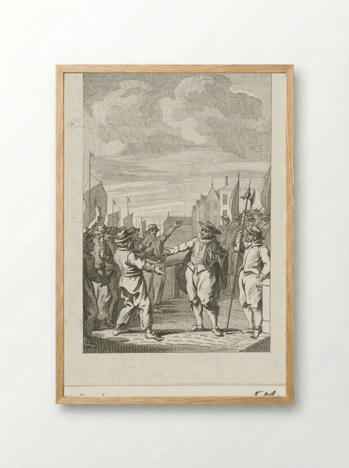 Burgemeester Joost Buyck kalmeert het bootsvolk, 1567 - Harmanus Vinkeles - Framed Print Wood