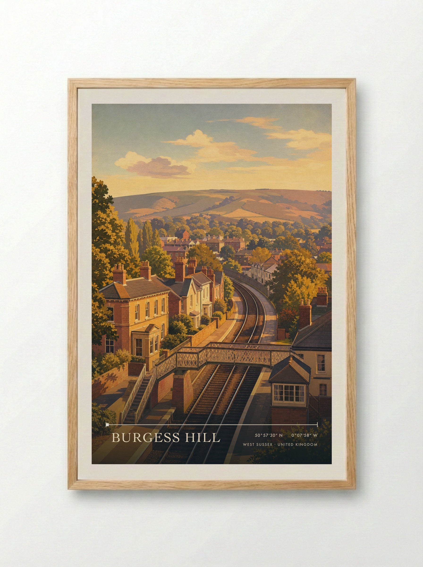 Burgess Hill West Sussex United Kingdom Travel Poster - Framed Print Wood