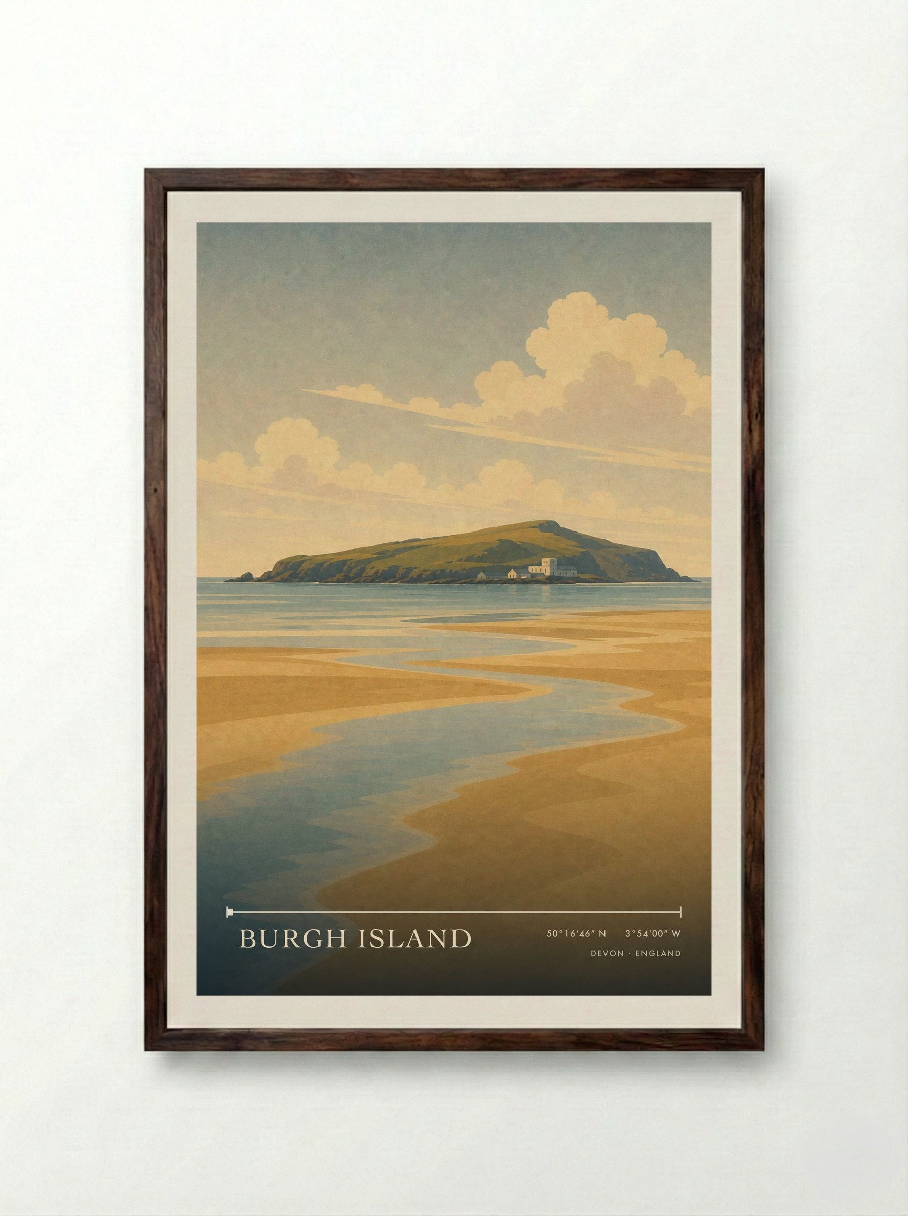 Burgh Island Devon England Travel Poster - Framed Print Dark Wood