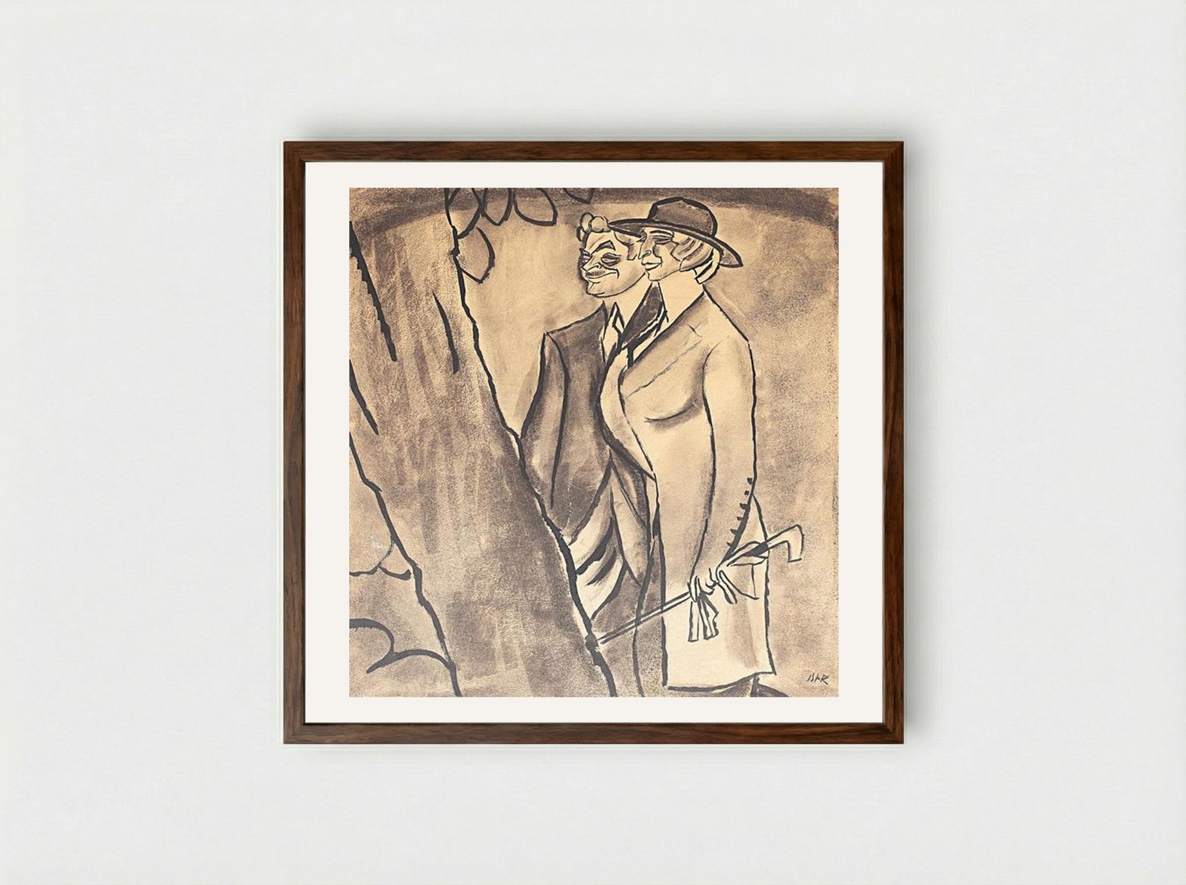 Burghezi la promenadă (Maria Filotti și Nicolae Soreanu) - Iosif Iser - Framed Print Dark Wood