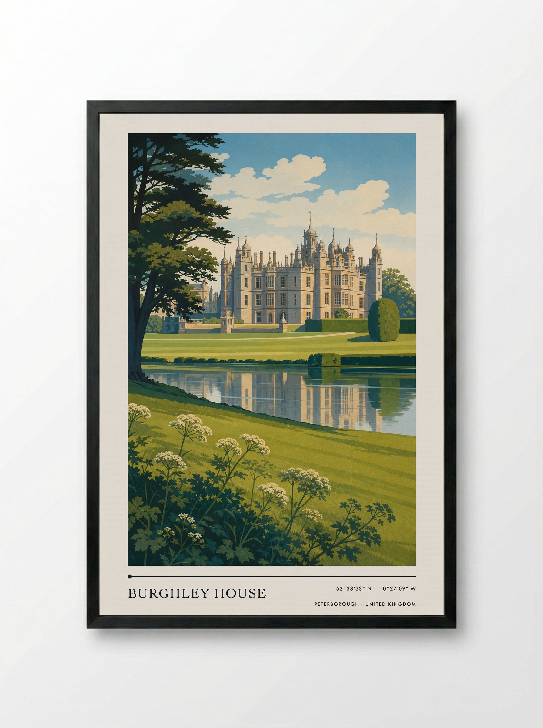 Burghley House Peterborough United Kingdom Travel Poster - Framed Print Black