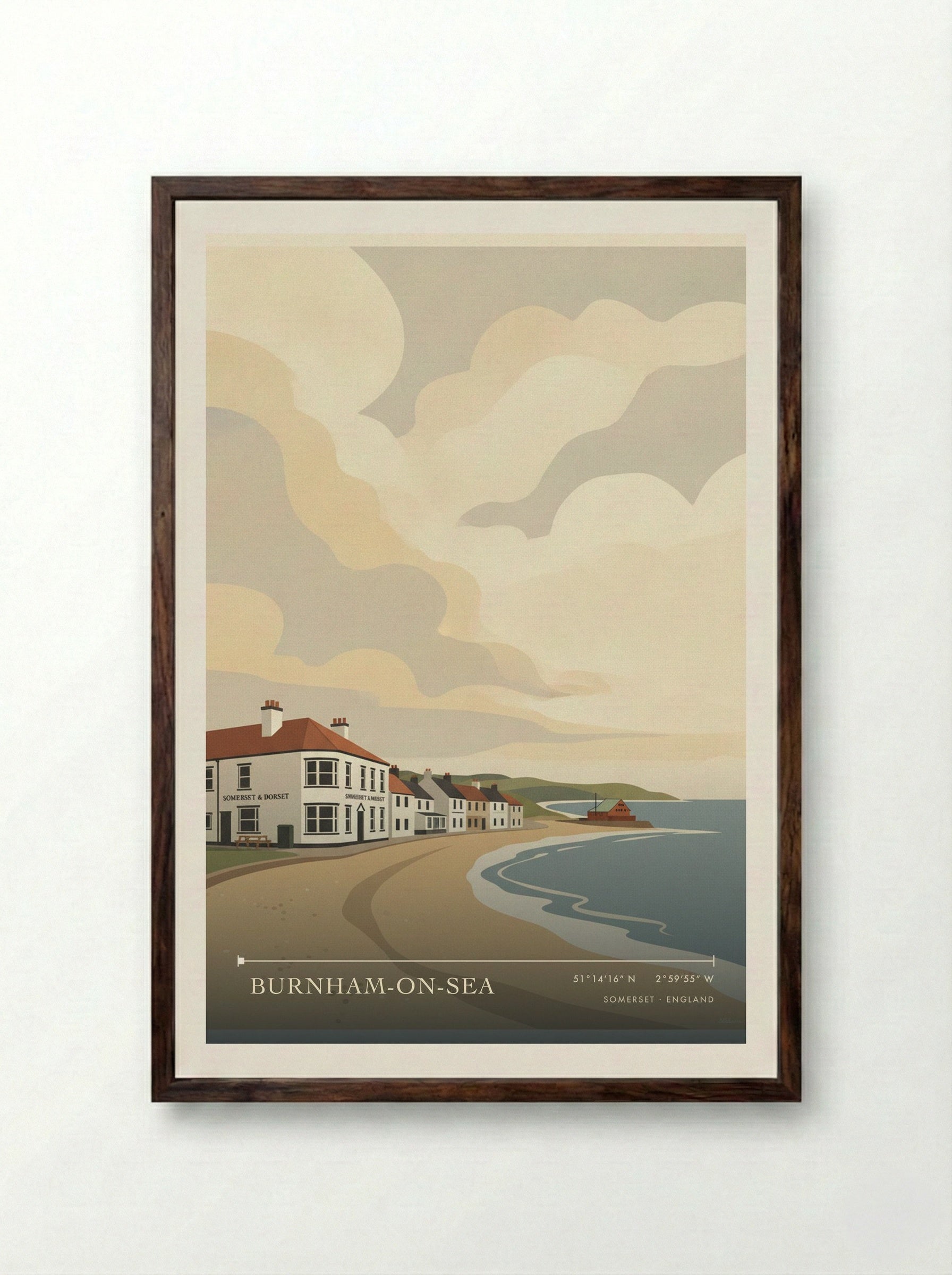 Burnham-on-Sea Somerset England Travel Poster - Framed Print Dark Wood