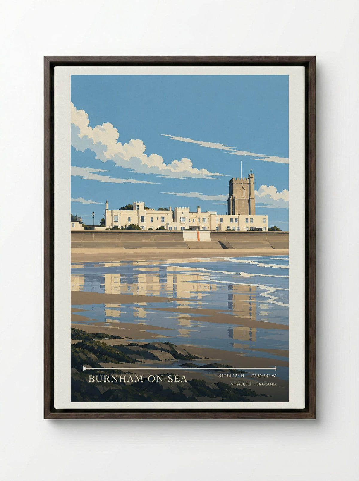 Burnham-on-Sea Somerset | Travel Poster - Framed Canvas Dark Wood