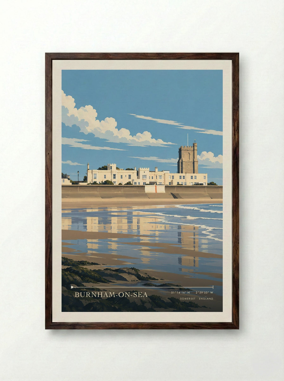 Burnham-on-Sea Somerset | Travel Poster - Framed Print Dark Wood