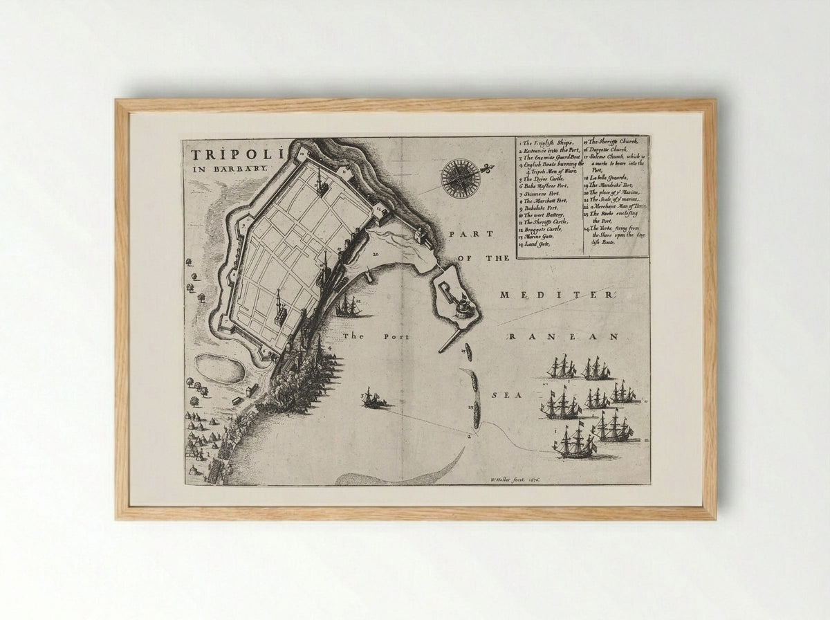 Burning of the Port of Tripoli - Wenceslaus Hollar - Framed Print Wood