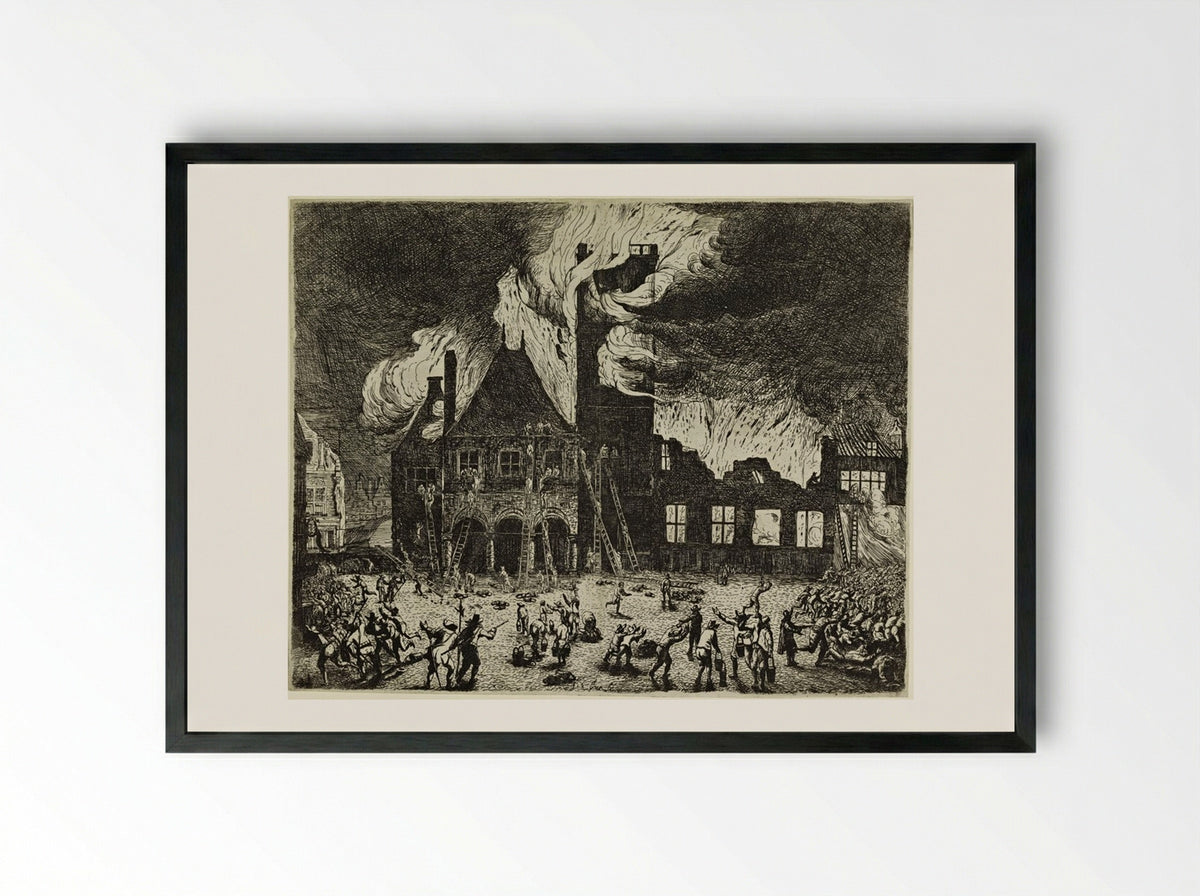 Burning of the Town Hall, Amsterdam - Jan de Baen - Framed Print Black