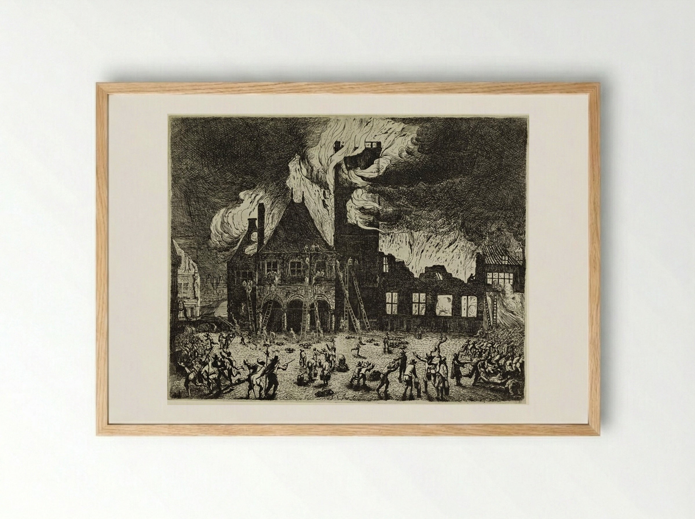 Burning of the Town Hall, Amsterdam - Jan de Baen - Framed Print Wood