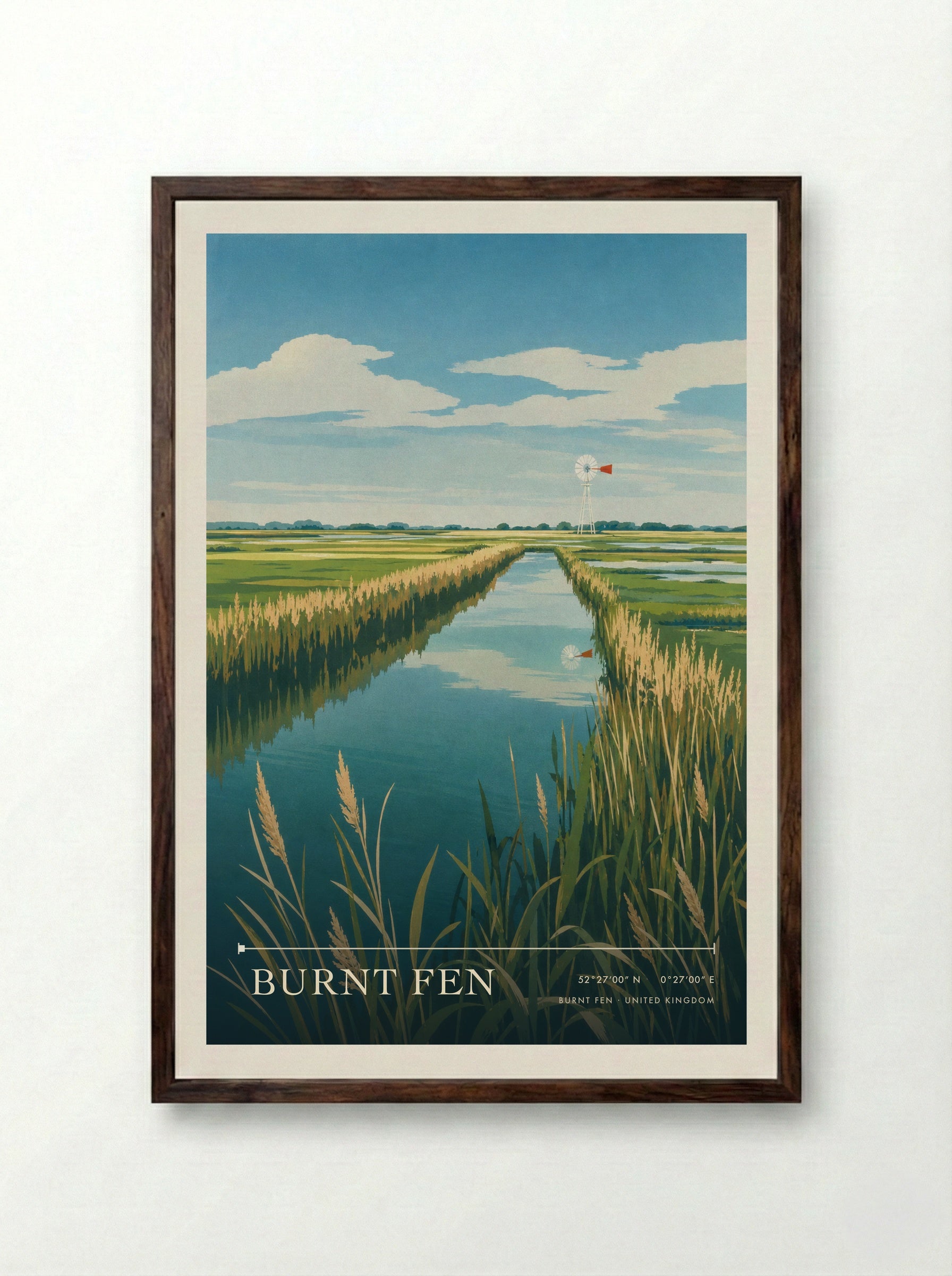 Burnt Fen United Kingdom Travel Poster - Framed Print Dark Wood
