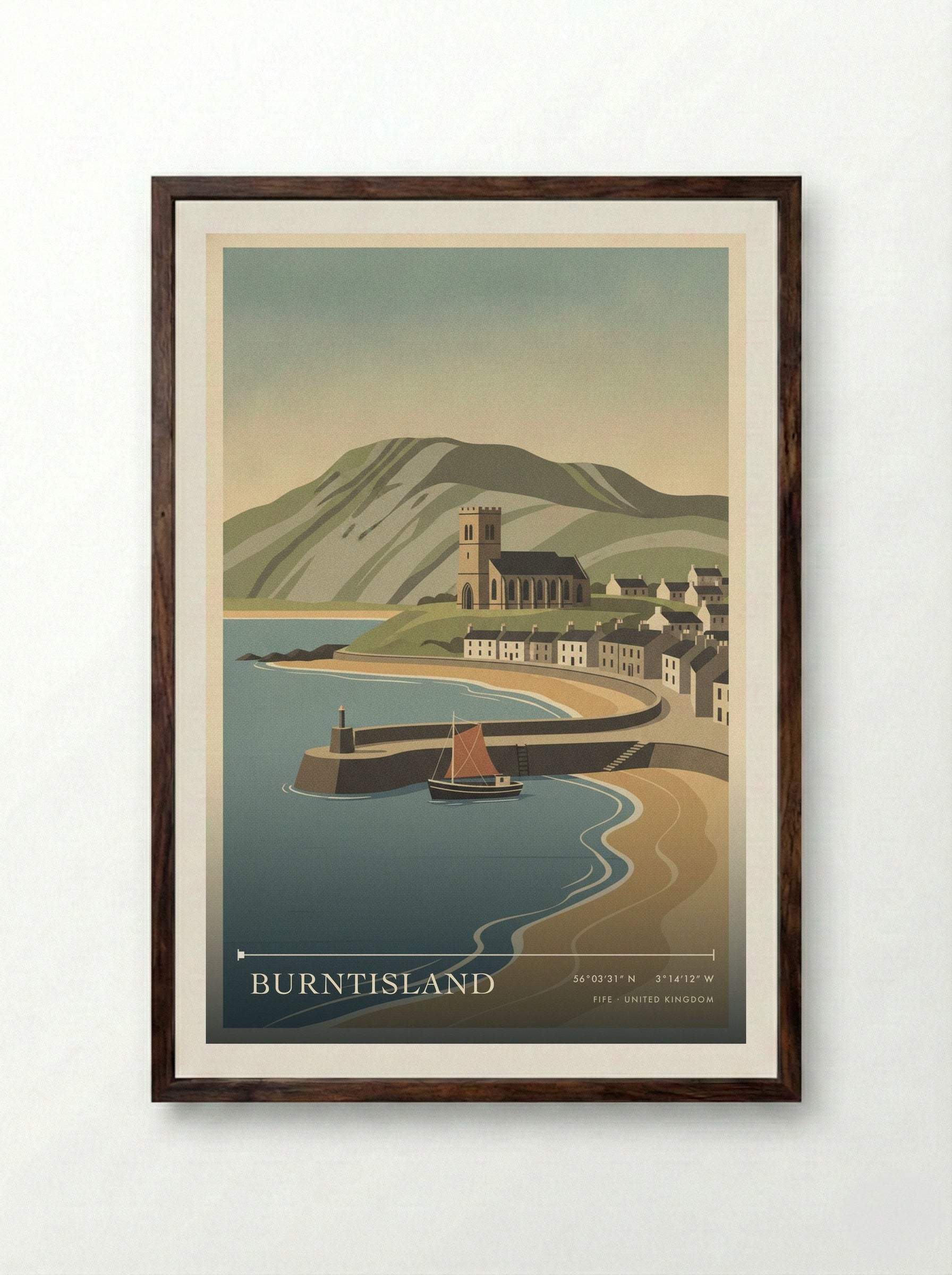 Burntisland Fife United Kingdom Travel Poster - Framed Print Dark Wood