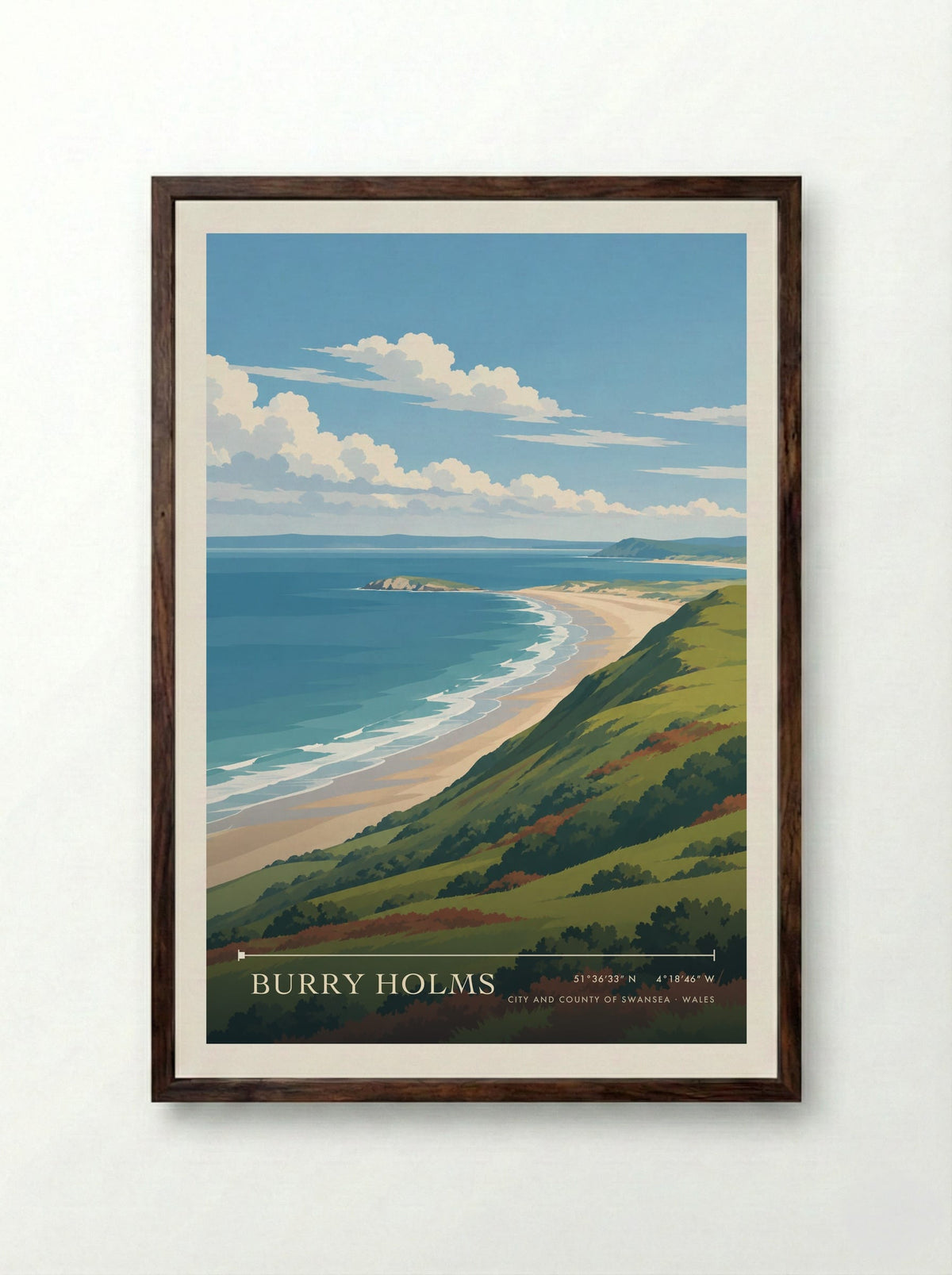 Burry Holms, City and County of Swansea | Travel Poster - Framed Print Dark Wood