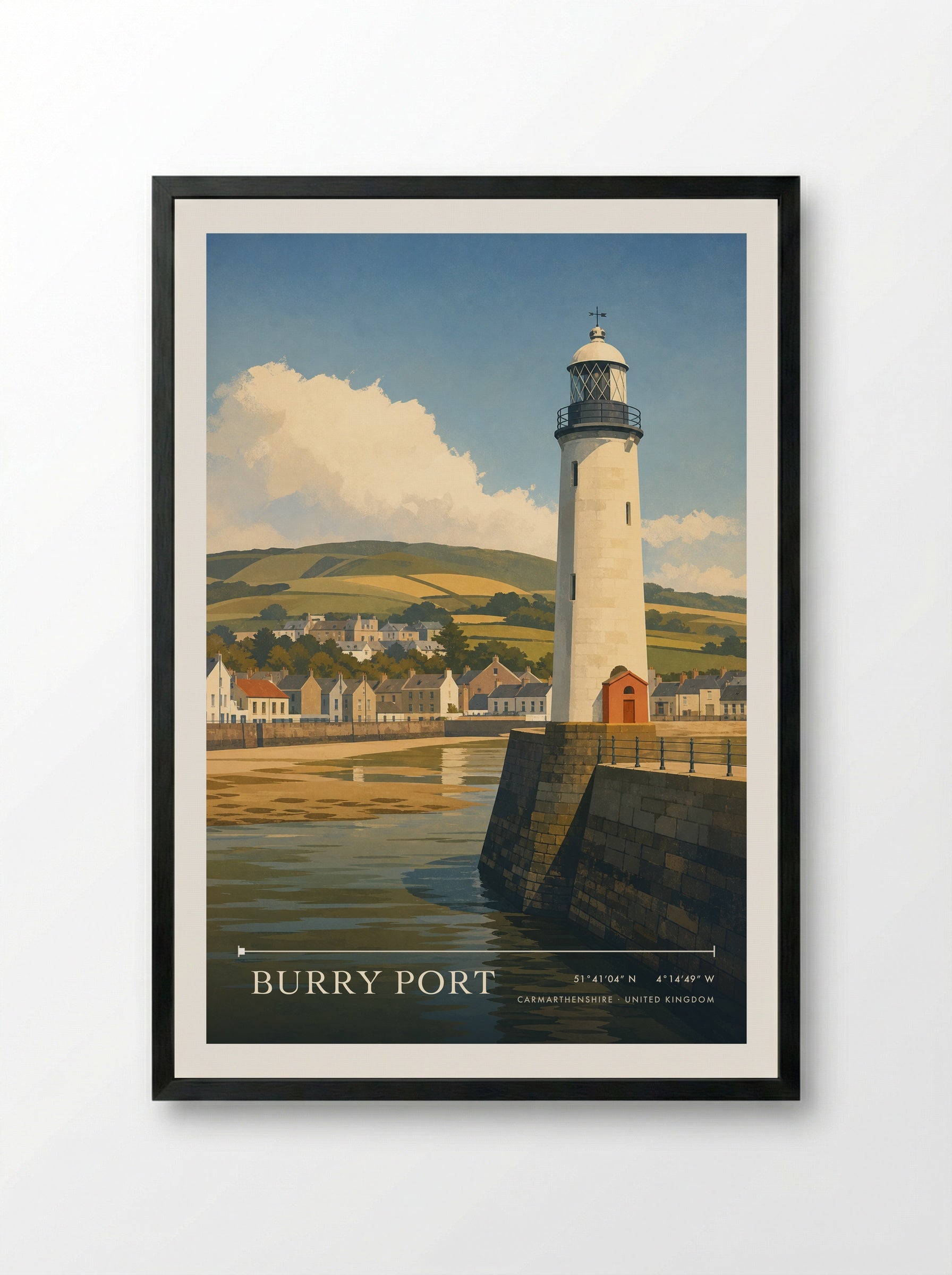 Burry Port Carmarthenshire United Kingdom Travel Poster - Framed Print Black