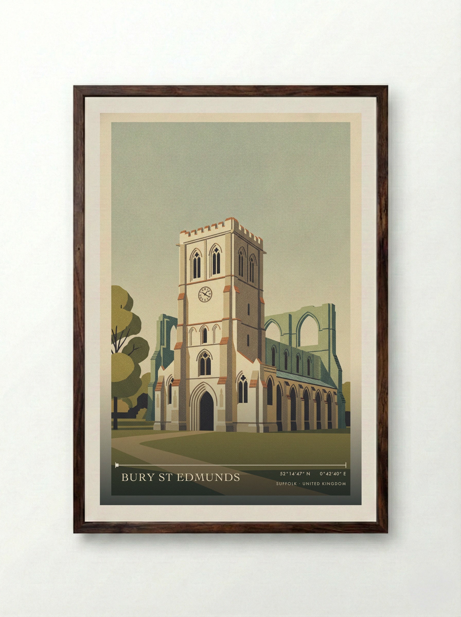 Bury St Edmunds Suffolk United Kingdom Travel Poster - Framed Print Dark Wood