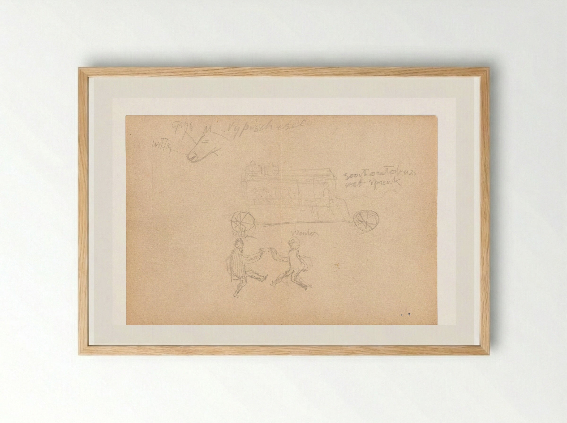 Bus met passagiers en onder twee dansende figuren - Willem Westbroek - Framed Print Wood