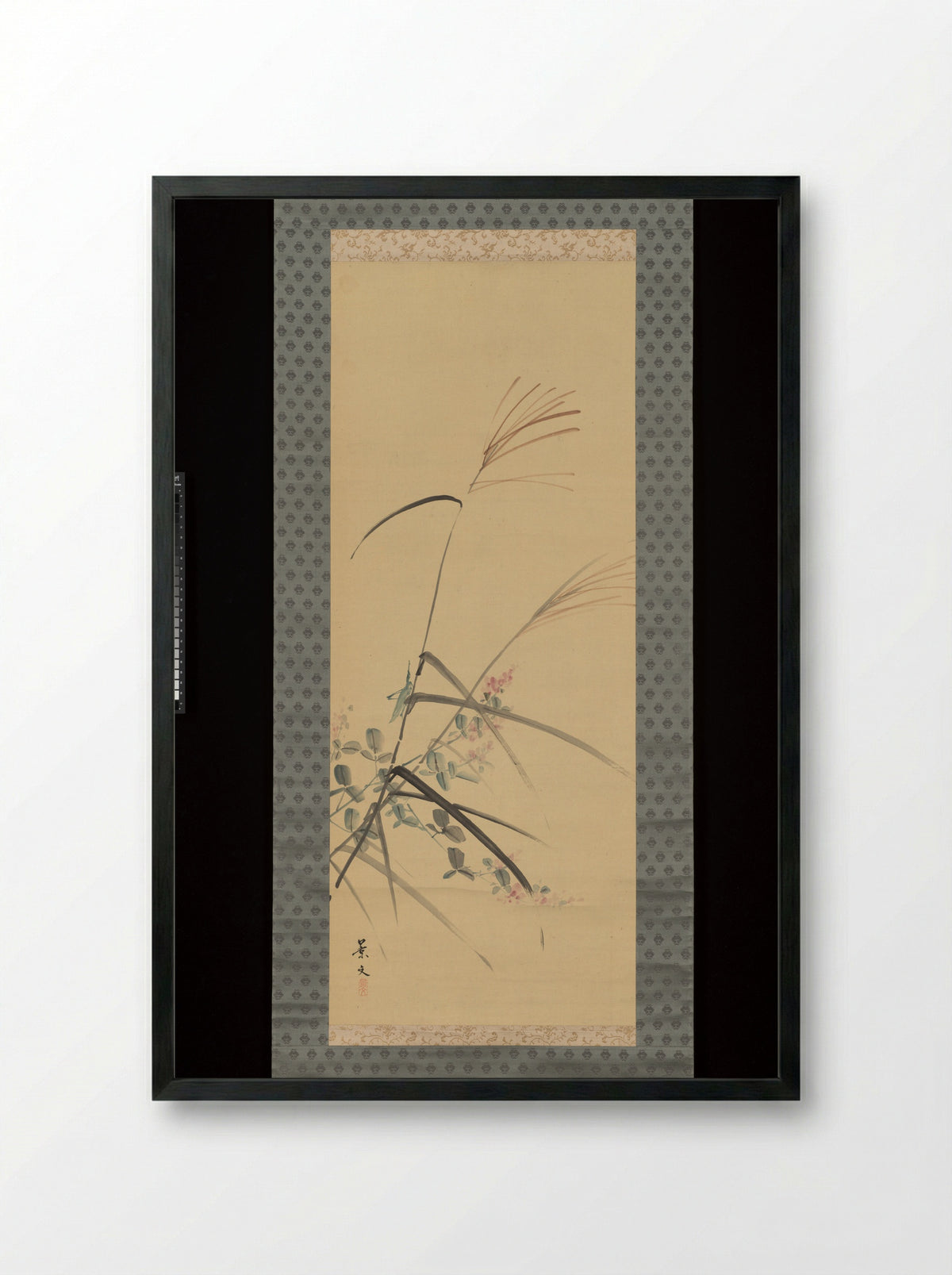 Bush Clover, Grass and Cricket - Matsumura Keibun - Framed Print Black
