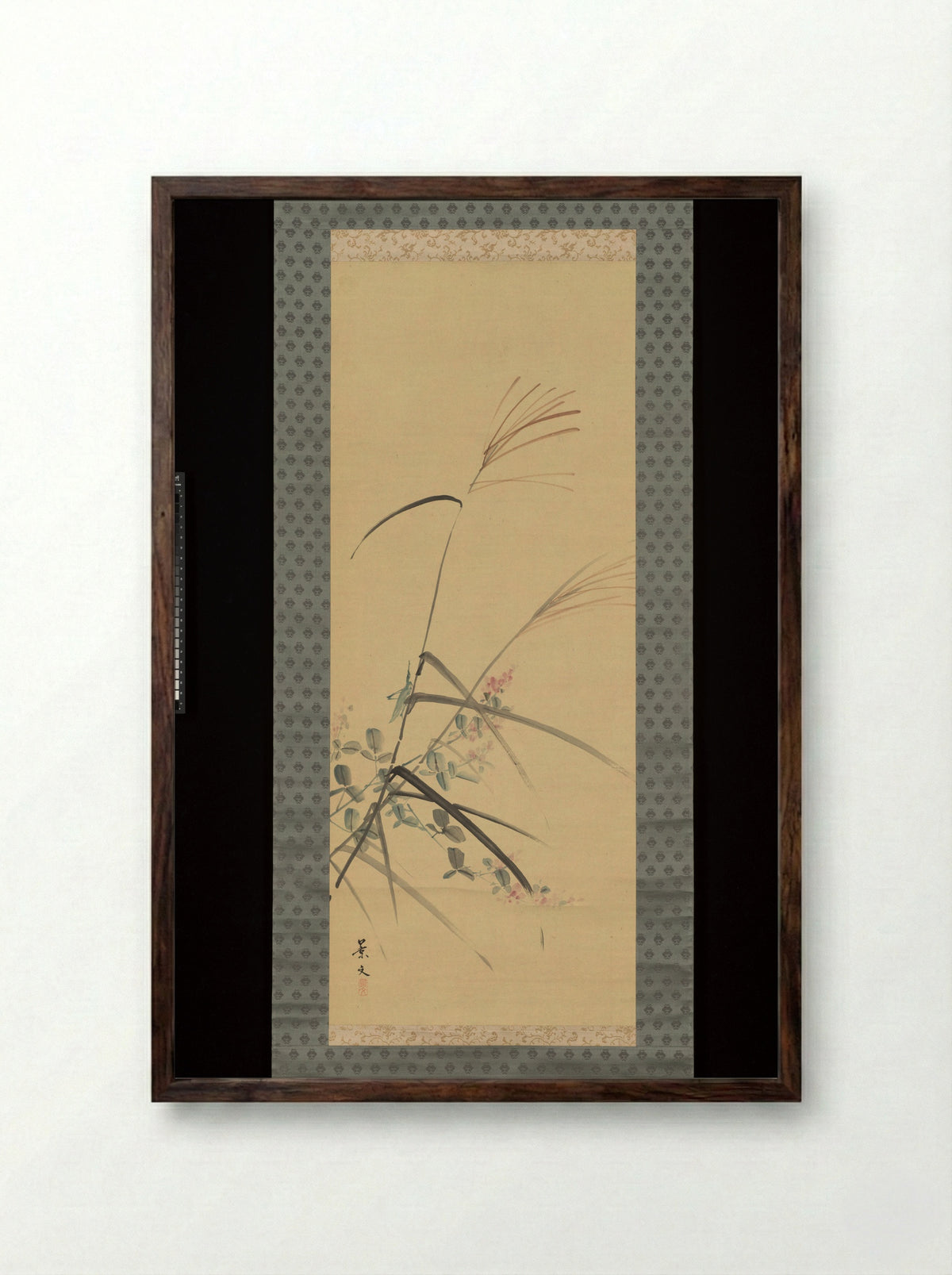 Bush Clover, Grass and Cricket - Matsumura Keibun - Framed Print Dark Wood