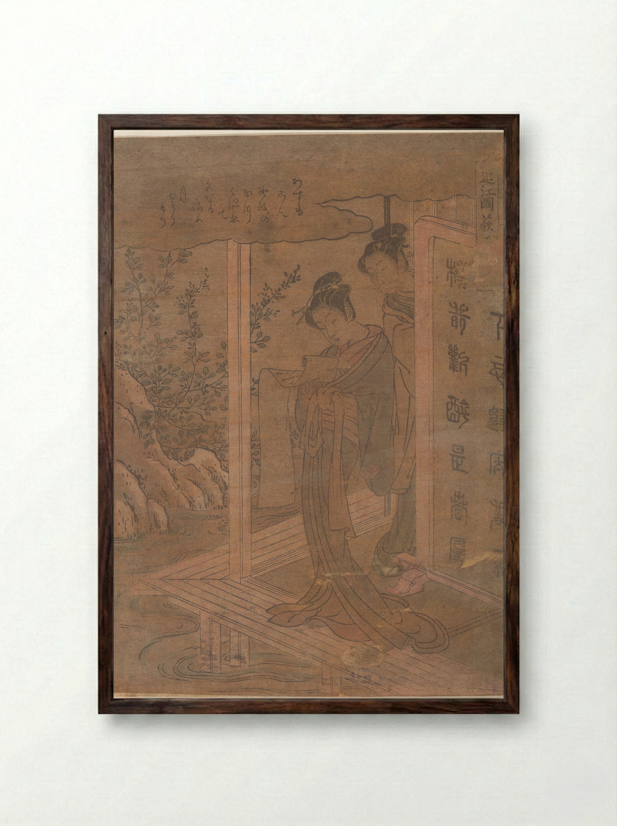 Bush Clover in Province of Omi - Isoda Koryūsai - Framed Print Dark Wood