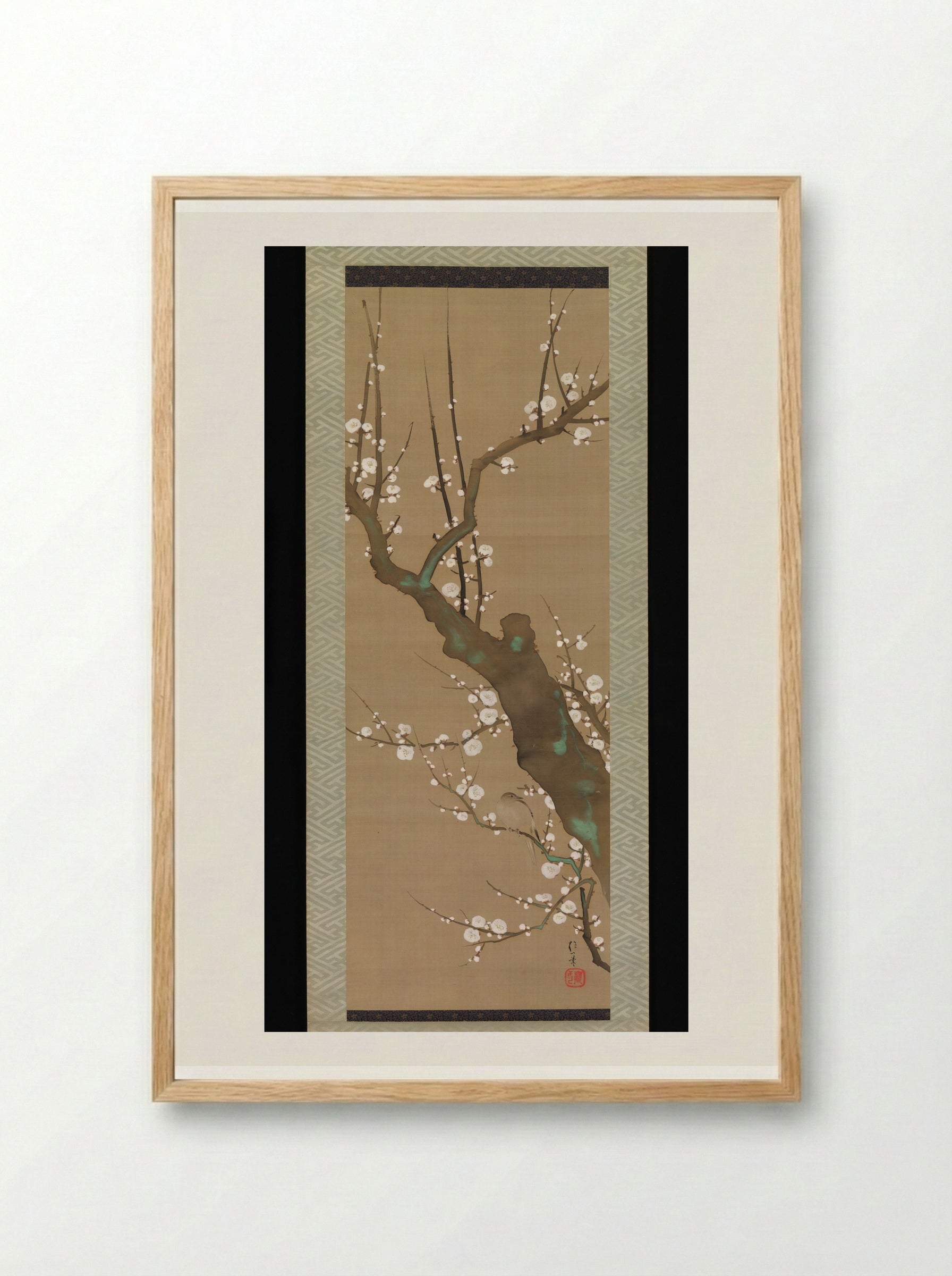 Bush Warbler (Uguisu) in a Plum Tree - Sakai Hōitsu - Framed Print Wood