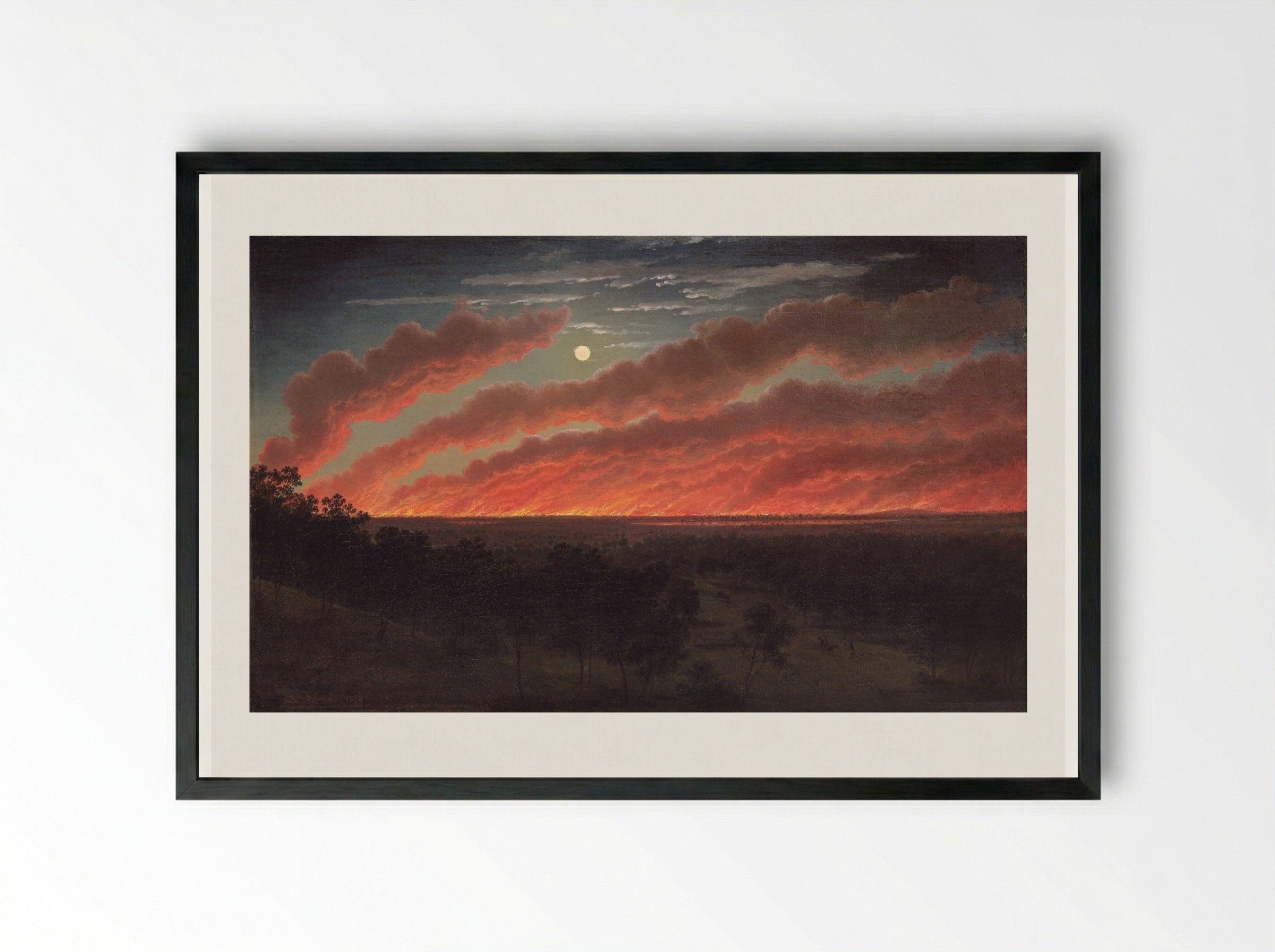 Bush fire between Mount Elephant and Timboon - Eugene von Guerard - Framed Print Black