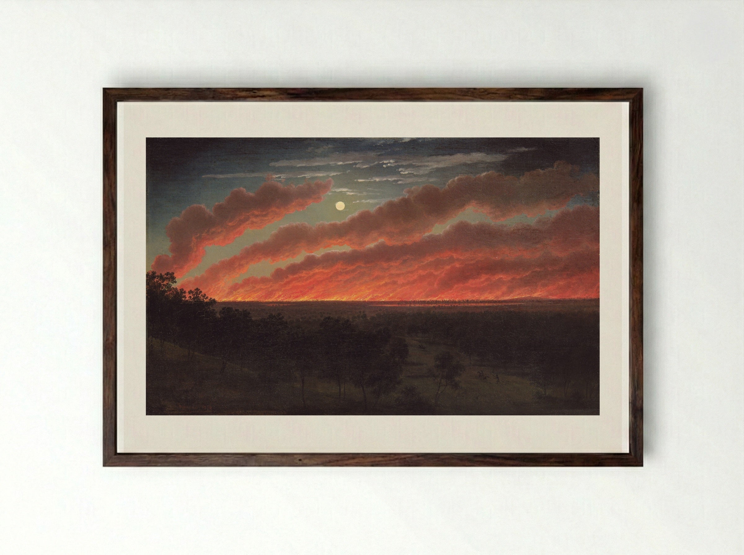 Bush fire between Mount Elephant and Timboon - Eugene von Guerard - Framed Print Dark Wood