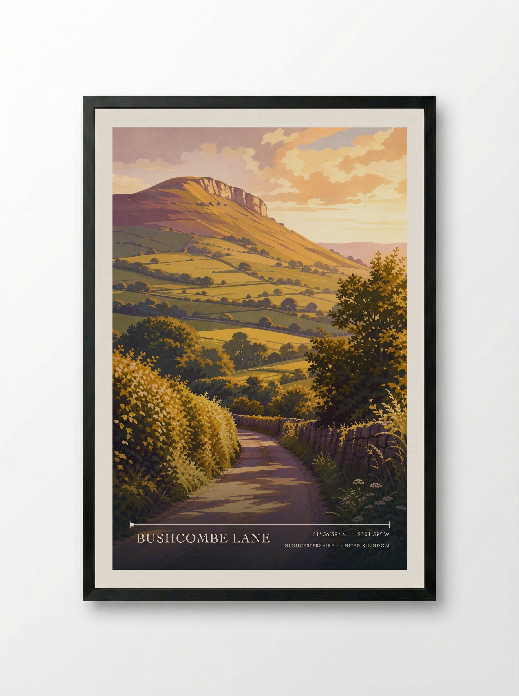Bushcombe Lane Gloucestershire United Kingdom Travel Poster - Framed Print Black