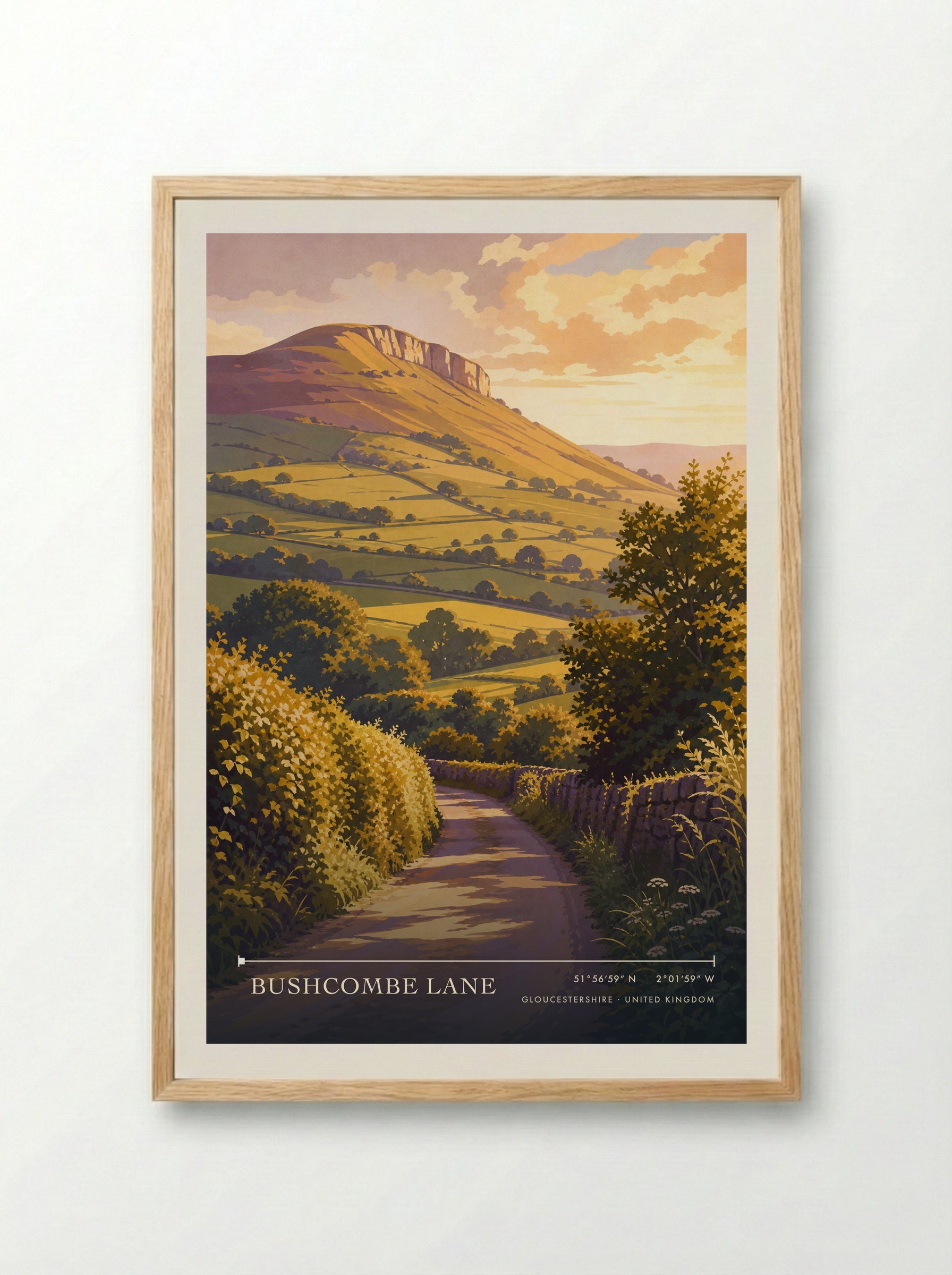 Bushcombe Lane Gloucestershire United Kingdom Travel Poster - Framed Print Wood