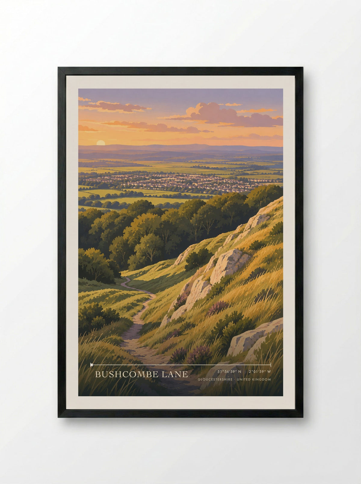 Bushcombe Lane, Gloucestershire | Travel Poster - Framed Print Black
