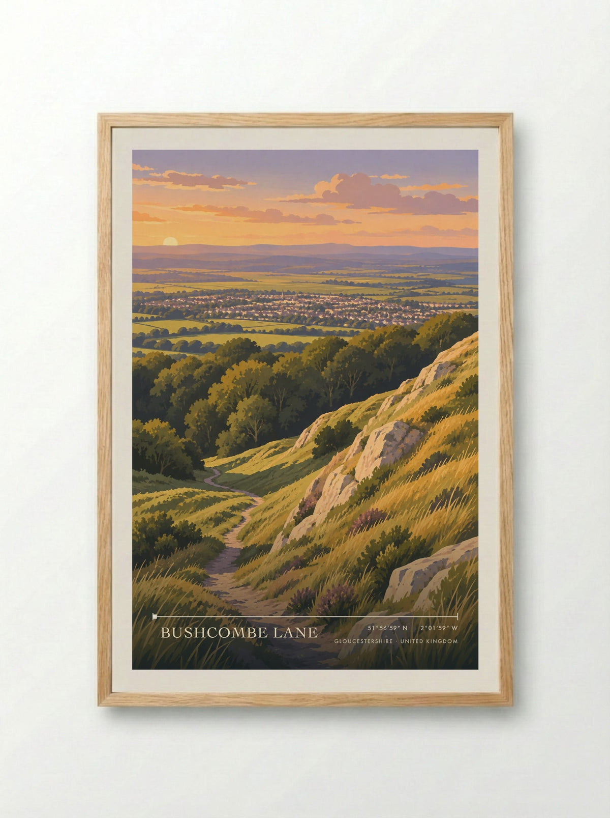 Bushcombe Lane, Gloucestershire | Travel Poster - Framed Print Wood