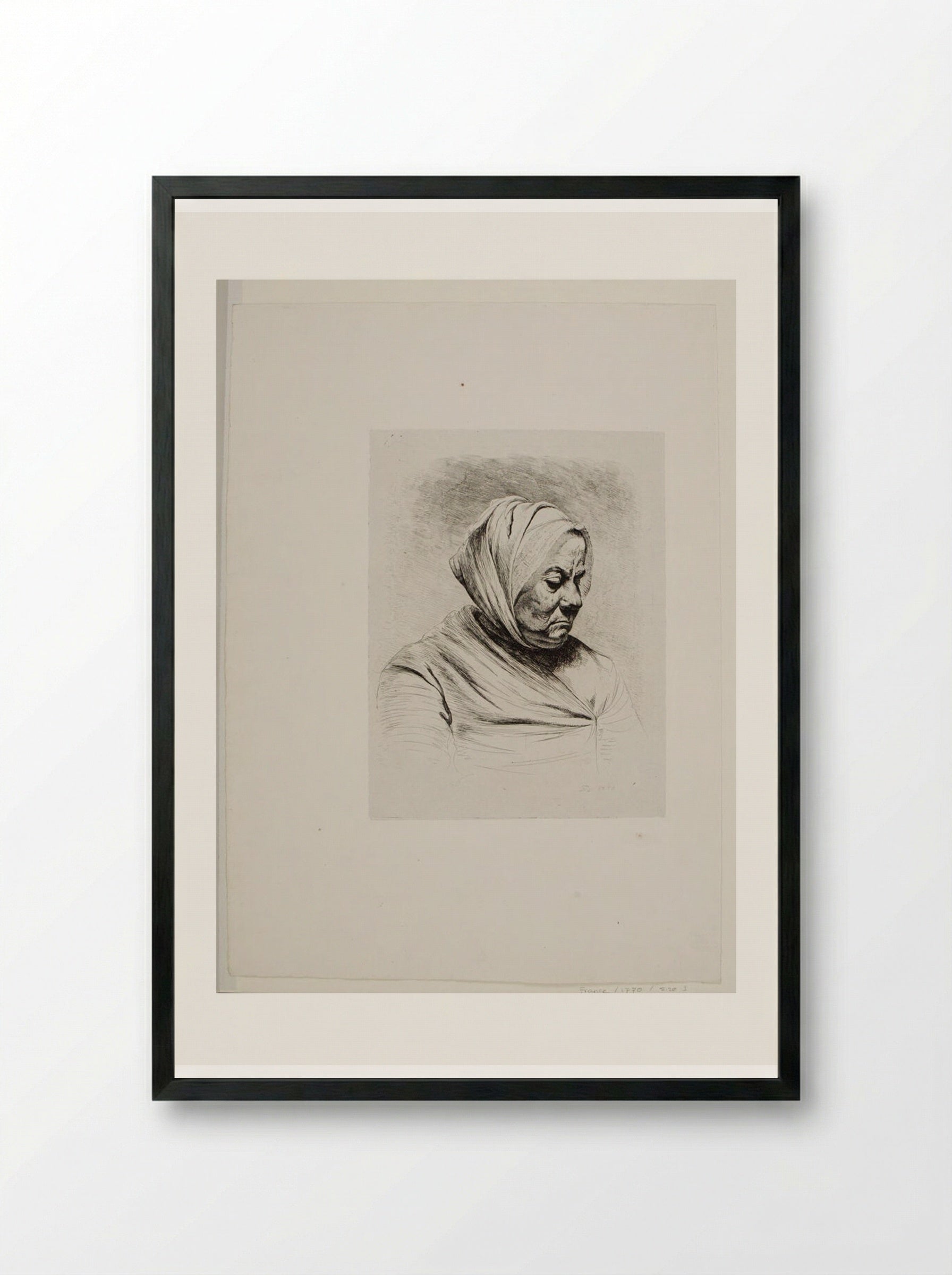 Bust of a Cross Old Woman - Jean-Jacques de Boissieu - Framed Print Black