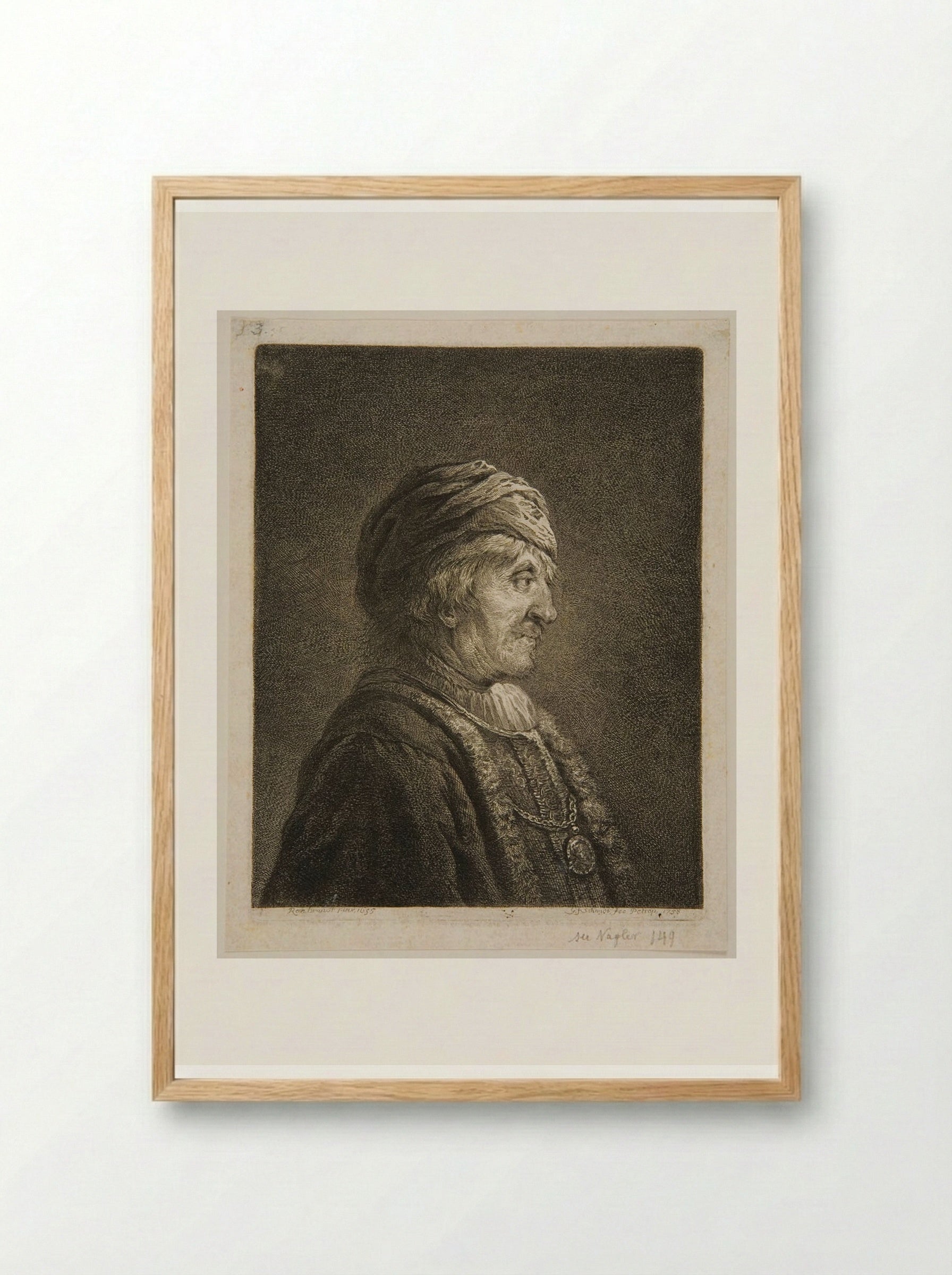 Bust of a Man, Profile, Wearing a Turban - Georg Friedrich Schmidt - Framed Print Wood