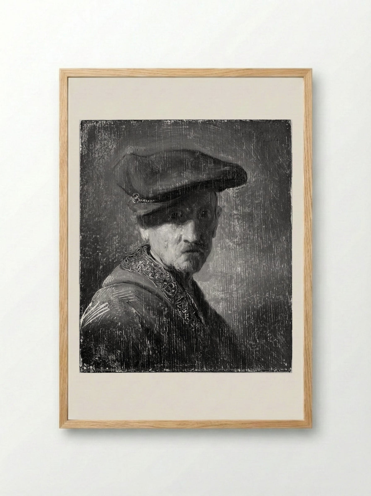 Bust of a Man in a Gorget and Cap - Rembrandt Harmensz. van Rijn - Framed Print Wood