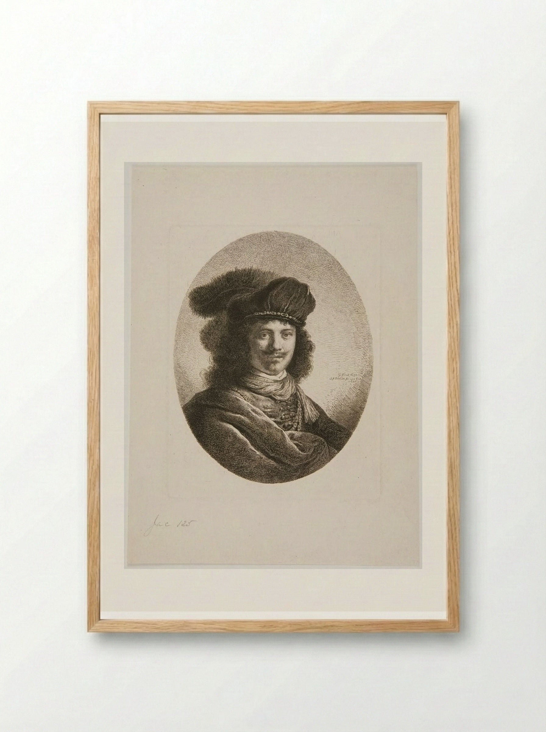 Bust of a Man with Two Feathers in His Cap - Georg Friedrich Schmidt - Framed Print Wood