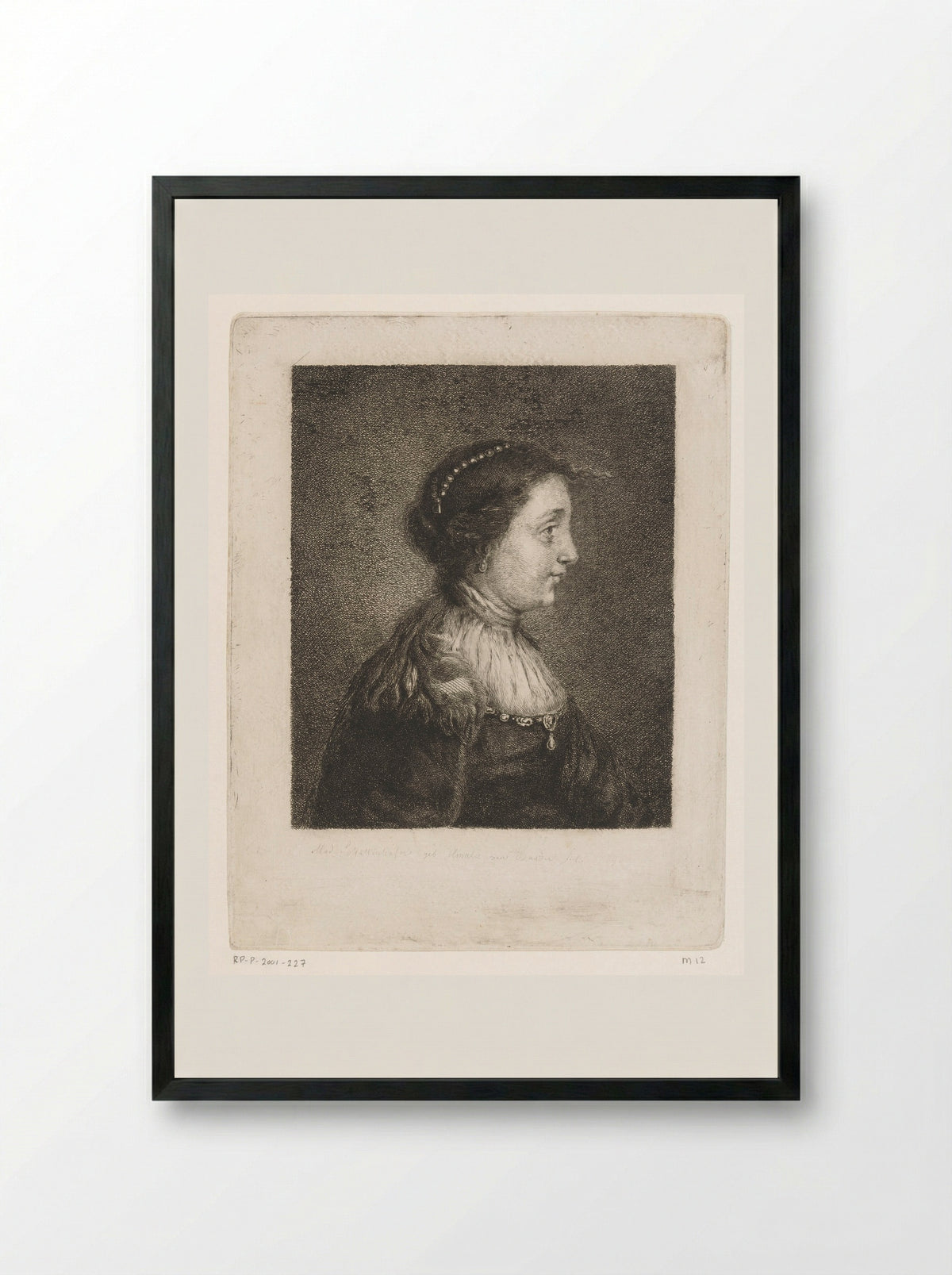 Bust of a Woman with Pearls in Her Hair - Amalie Baader - Framed Print Black