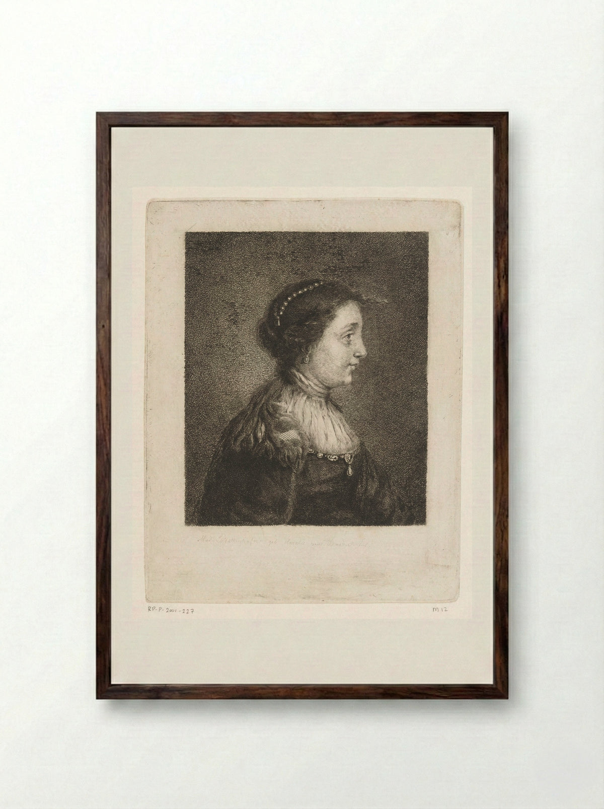 Bust of a Woman with Pearls in Her Hair - Amalie Baader - Framed Print Dark Wood
