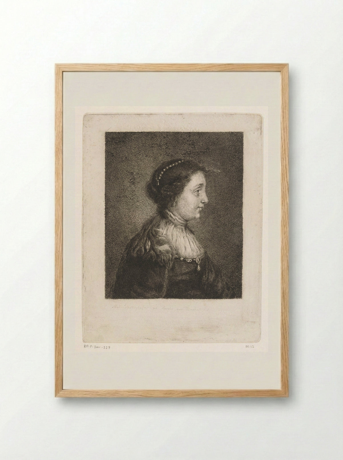 Bust of a Woman with Pearls in Her Hair - Amalie Baader - Framed Print Wood