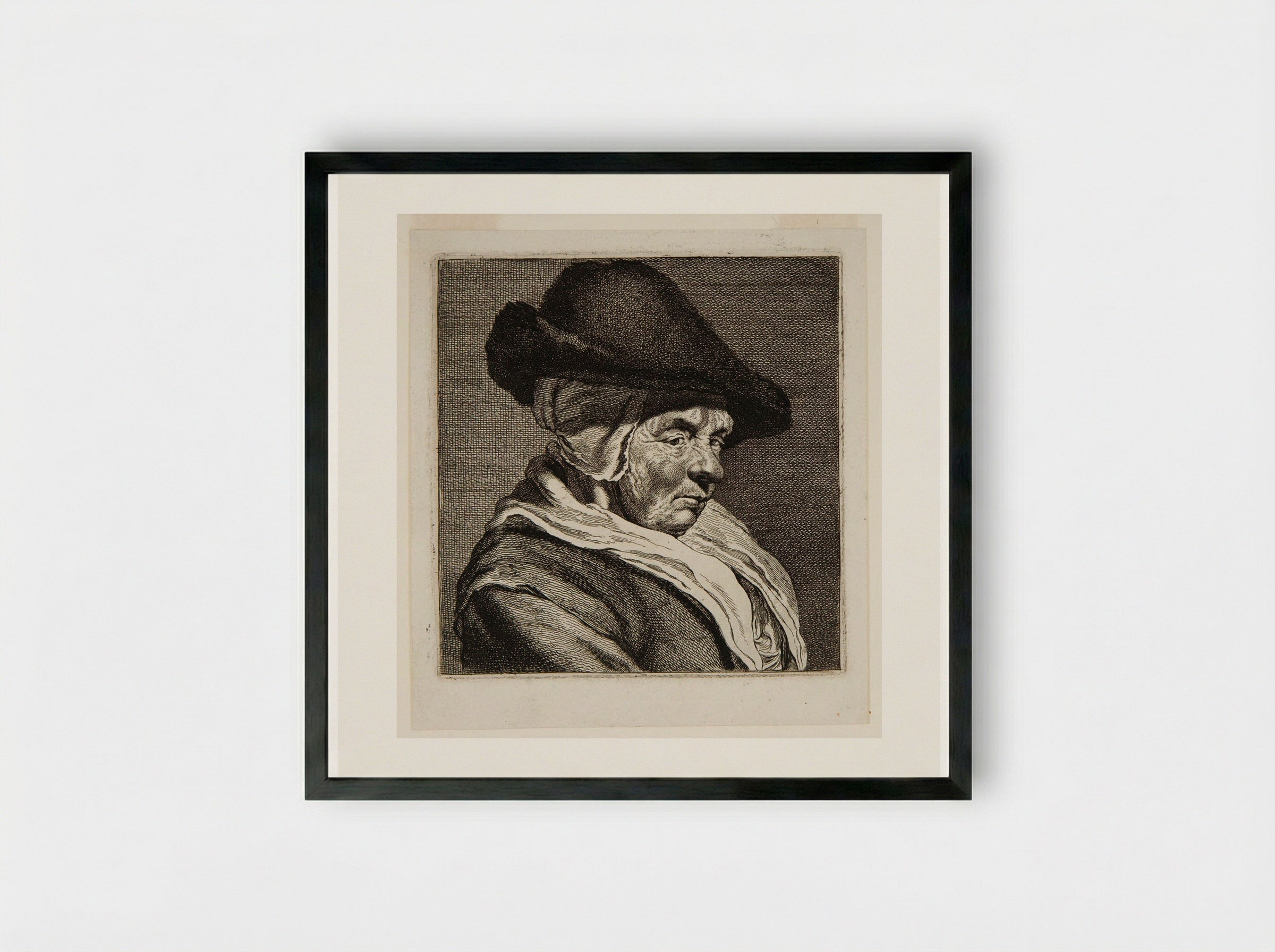 Bust of a Woman with a Cap - Johannes Visscher - Framed Print Black