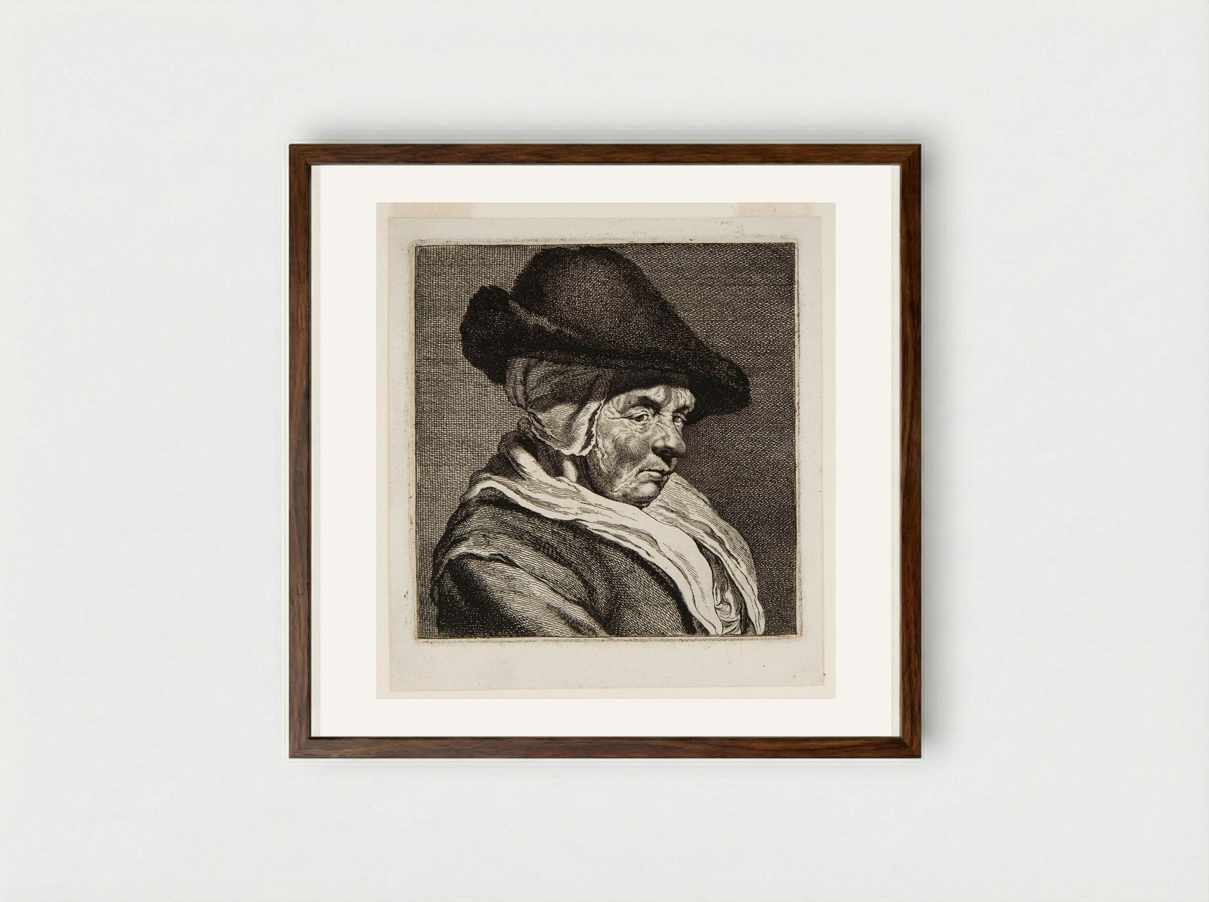 Bust of a Woman with a Cap - Johannes Visscher - Framed Print Dark Wood