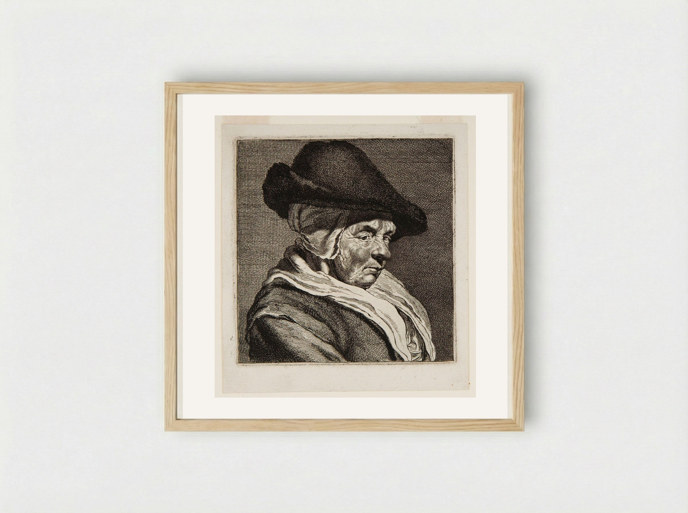 Bust of a Woman with a Cap - Johannes Visscher - Framed Print Wood