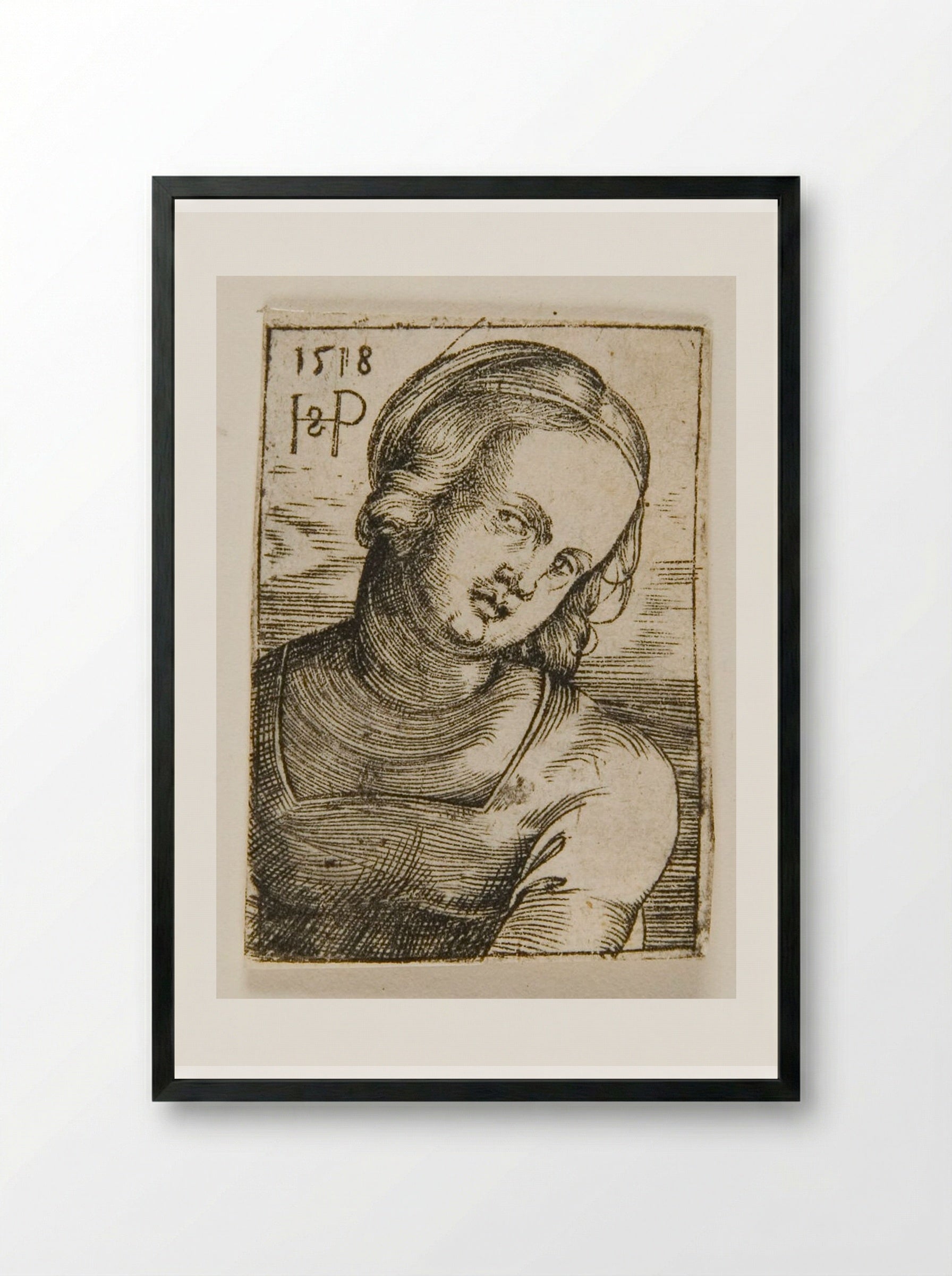 Bust of a Woman - Sebald Beham - Framed Print Black