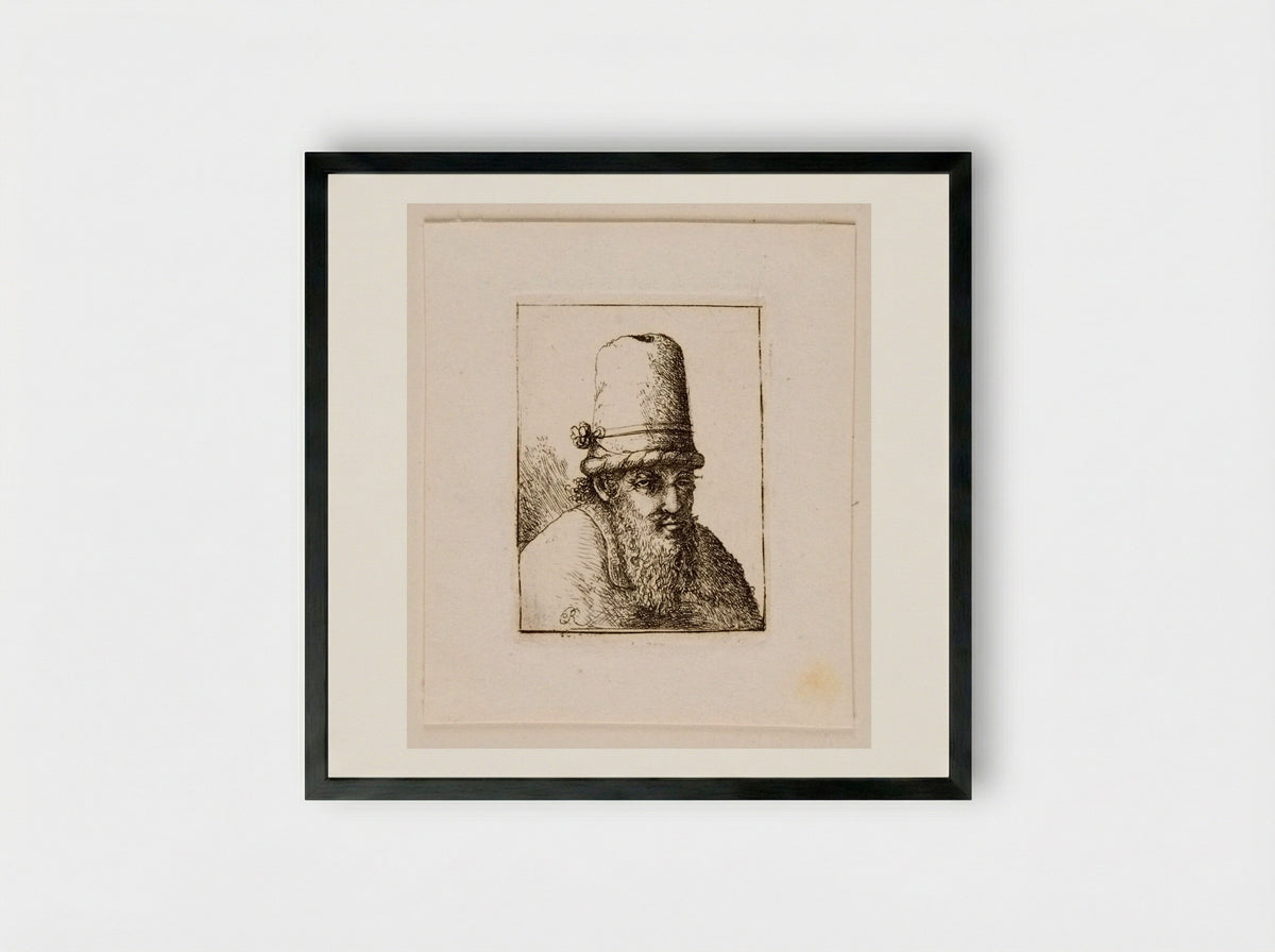 Bust of an Old Man with Long Beard and High Hat - David Deuchar - Framed Print Black