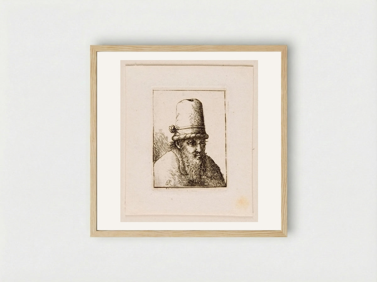 Bust of an Old Man with Long Beard and High Hat - David Deuchar - Framed Print Wood