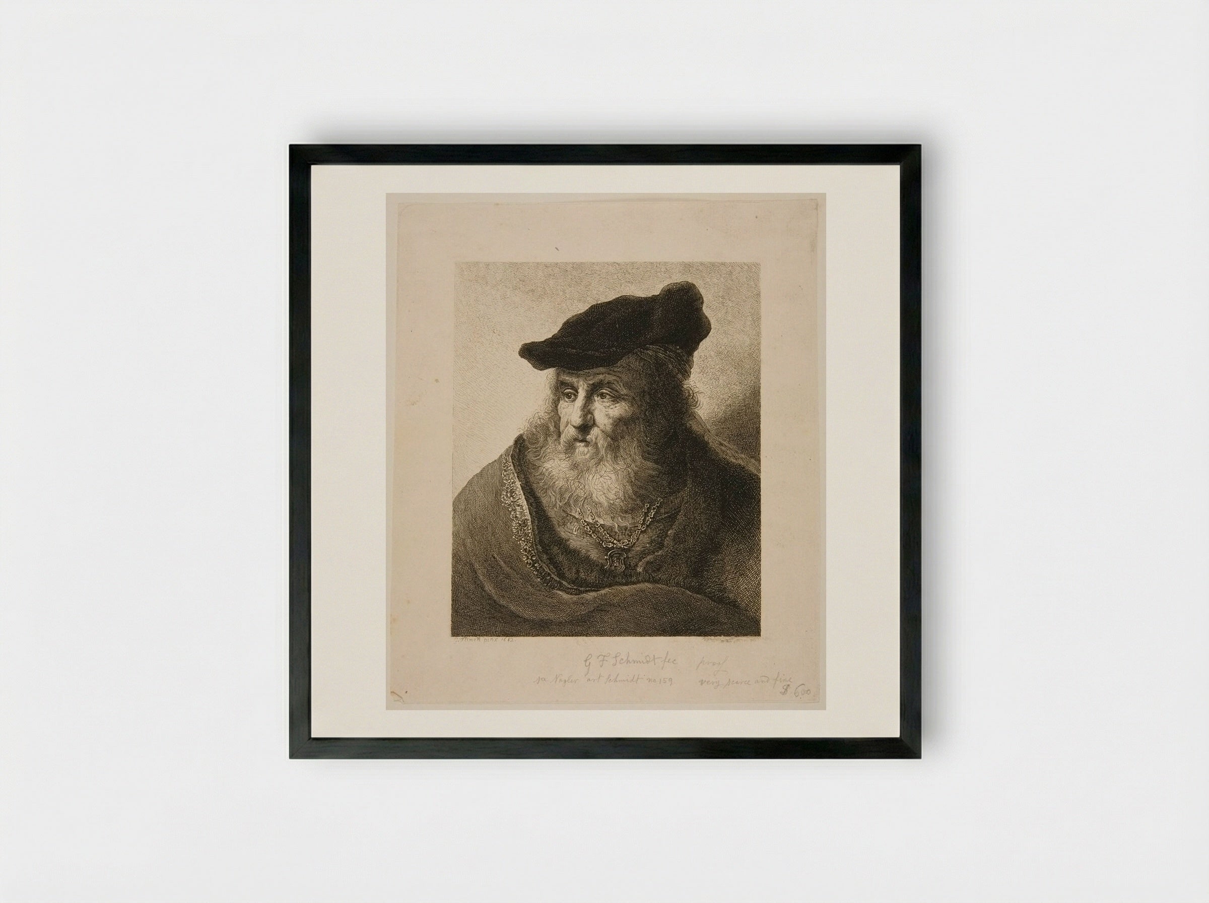 Bust of an Old Man with a Turban - Georg Friedrich Schmidt - Framed Print Black