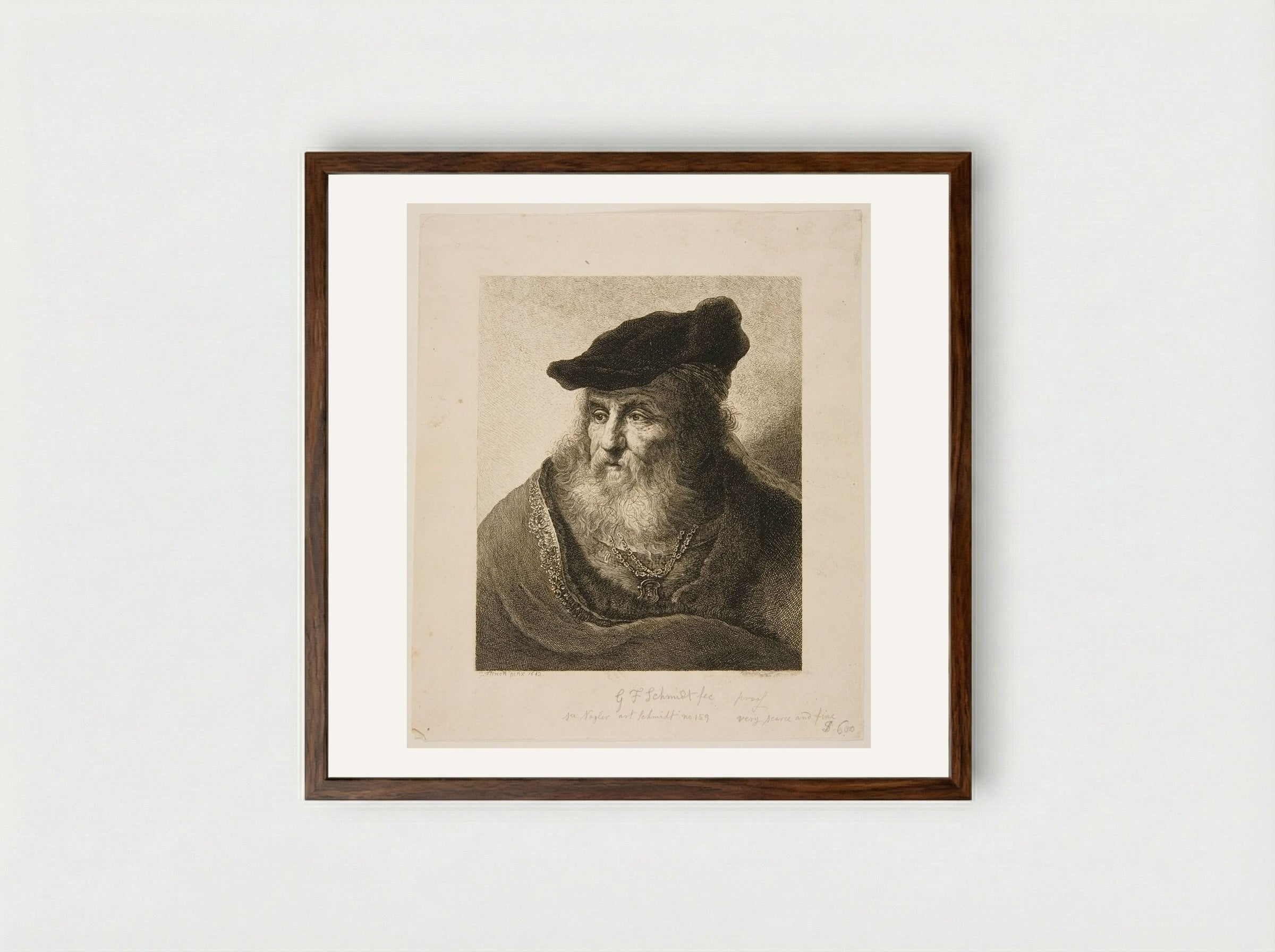 Bust of an Old Man with a Turban - Georg Friedrich Schmidt - Framed Print Dark Wood