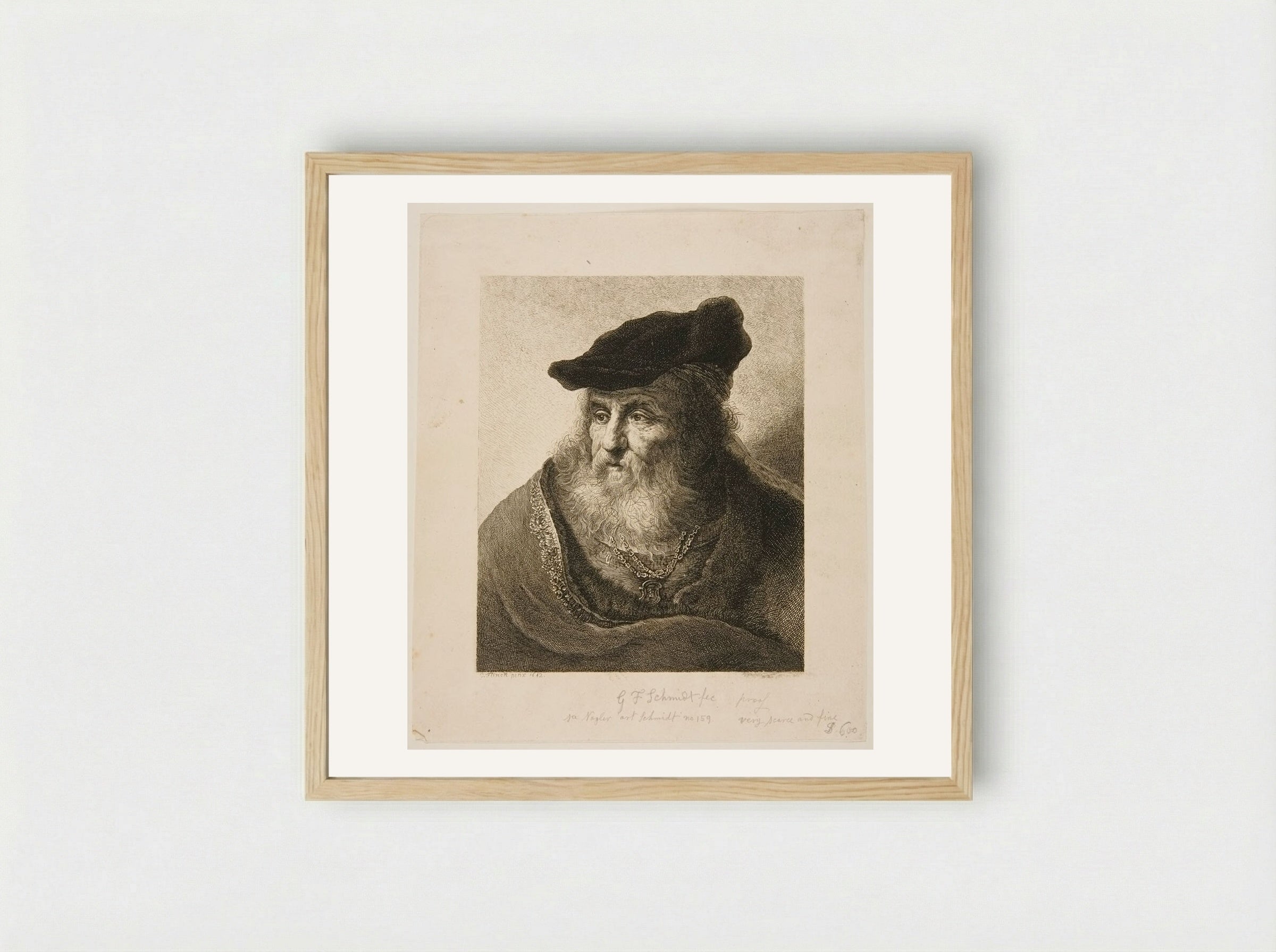Bust of an Old Man with a Turban - Georg Friedrich Schmidt - Framed Print Wood