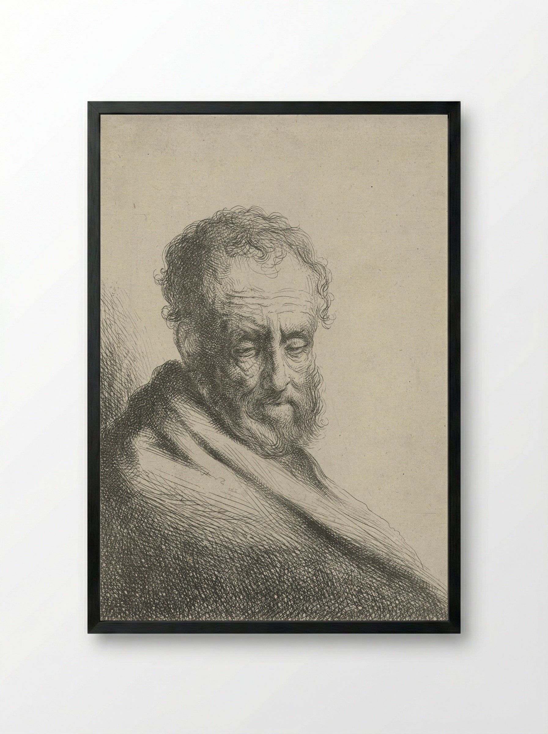 Bust of an Old Man - Jan van Noordt - Framed Print Black