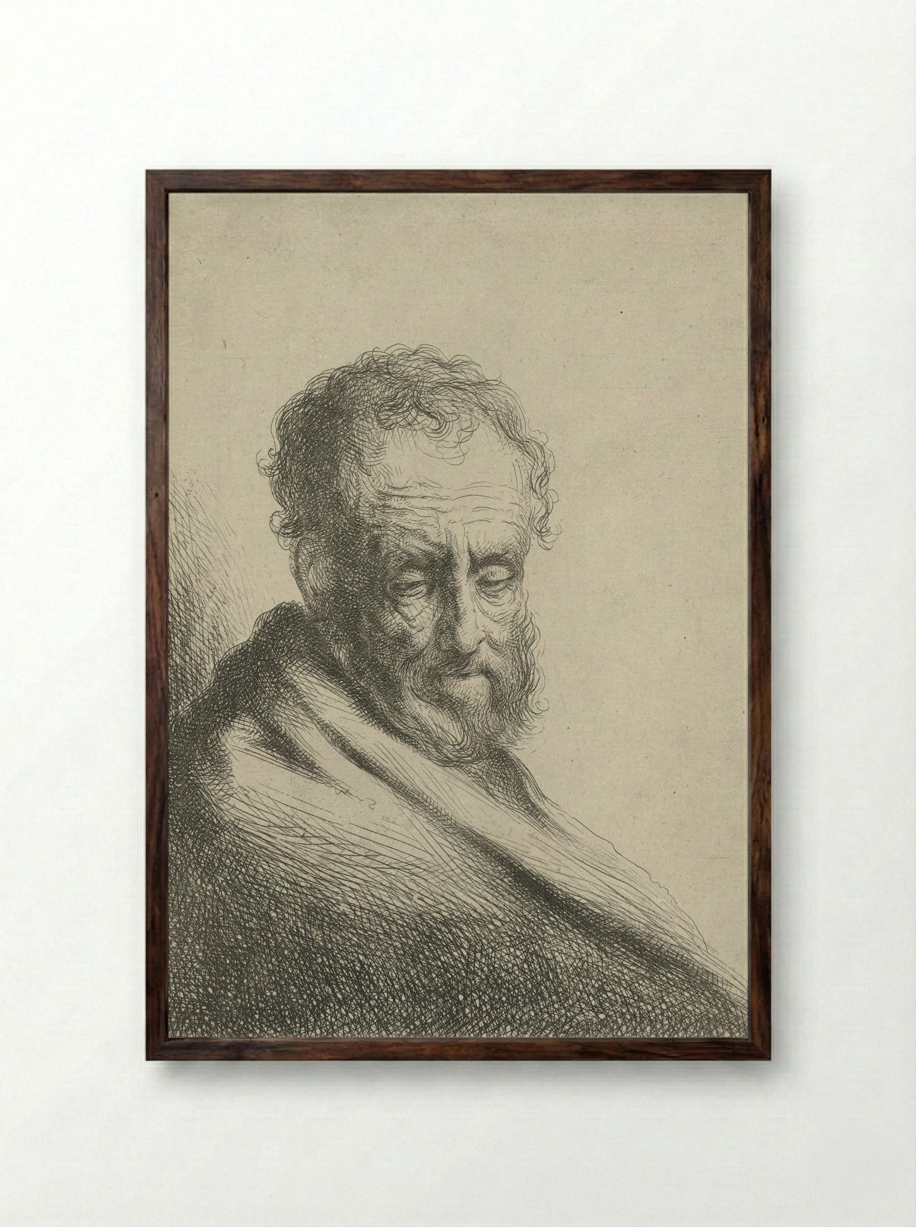 Bust of an Old Man - Jan van Noordt - Framed Print Dark Wood