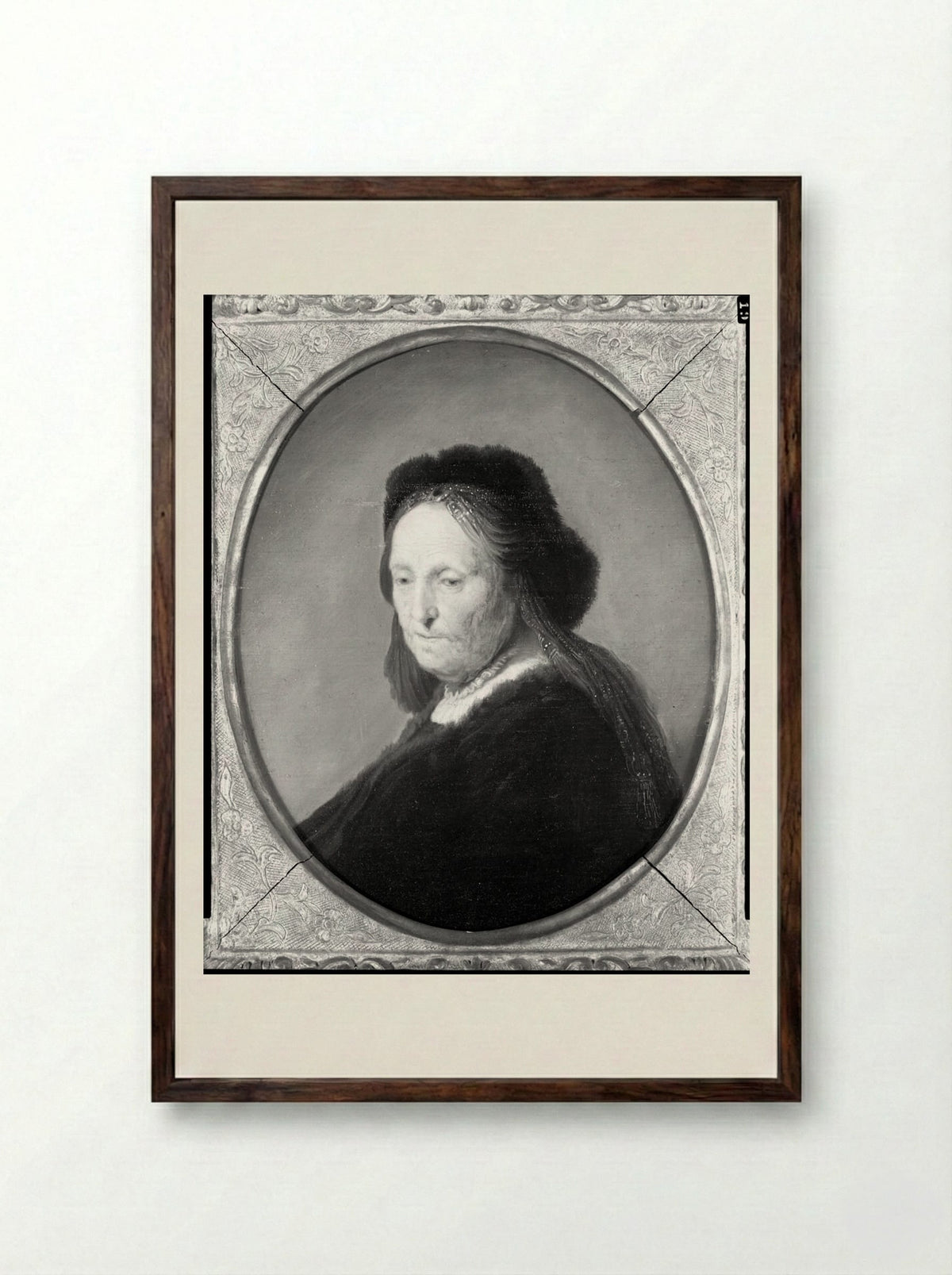 Bust of an Old Woman - Rembrandt Harmensz. van Rijn - Framed Print Dark Wood
